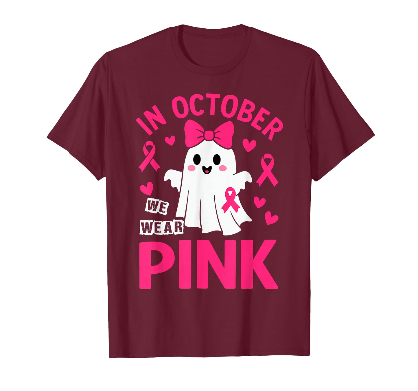 in October We Wear Pink Breast Cancer Awareness Ghost Boo T-Shirt