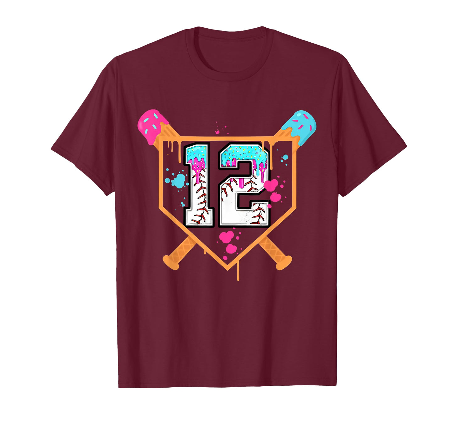 Baseball 12th Birthday Boy Ice Cream Drip 12 Year Old Bday T-Shirt