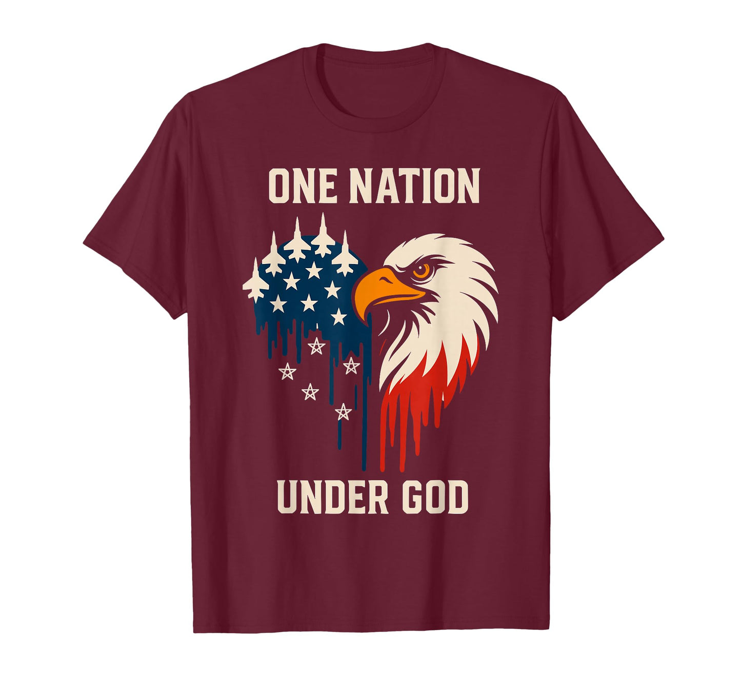 One Nation Under God 4th July American Flag Fighter Jet T-Shirt