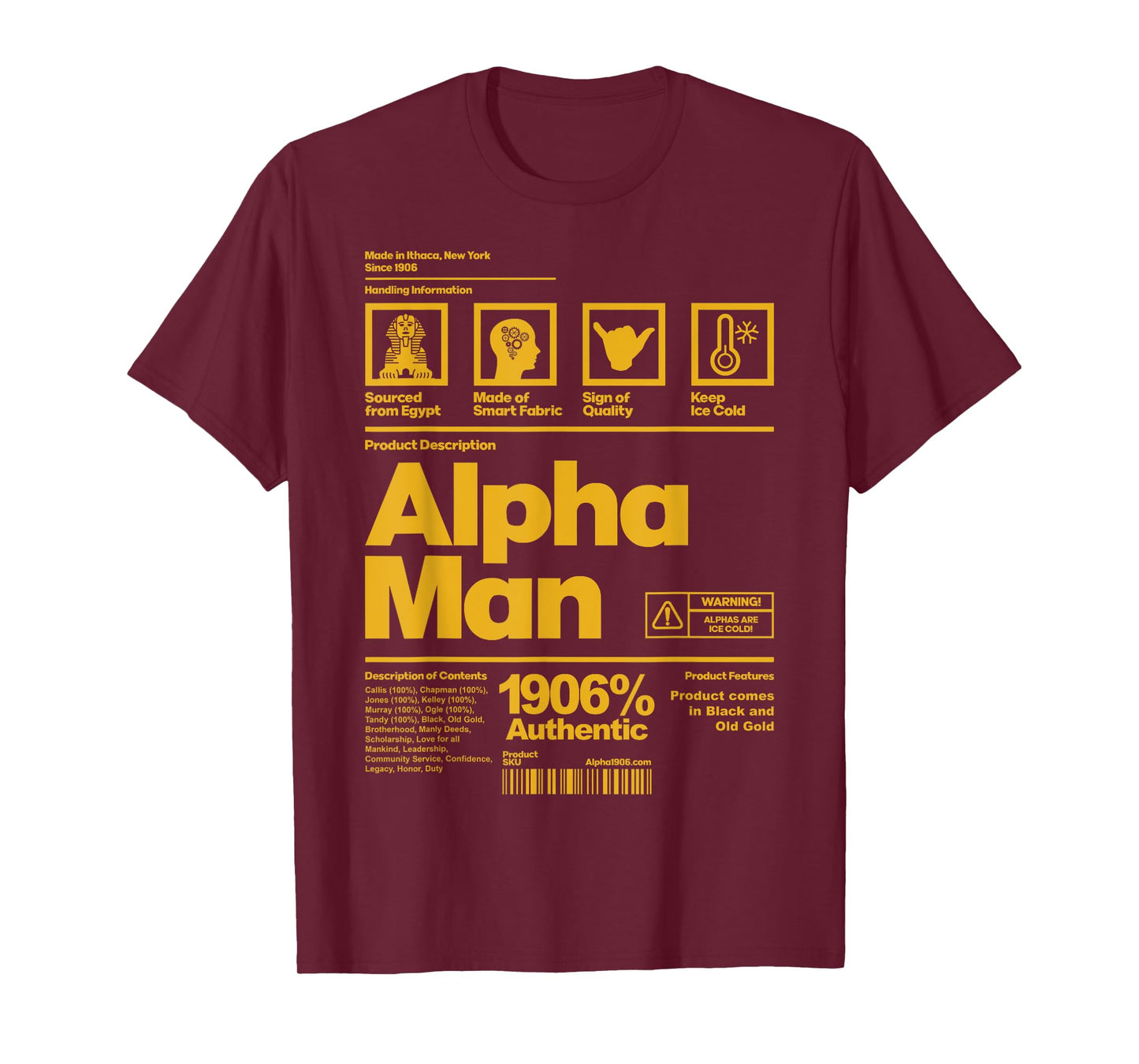 Mens Alpha African 1906 Fraternity Information Description T-Shirt