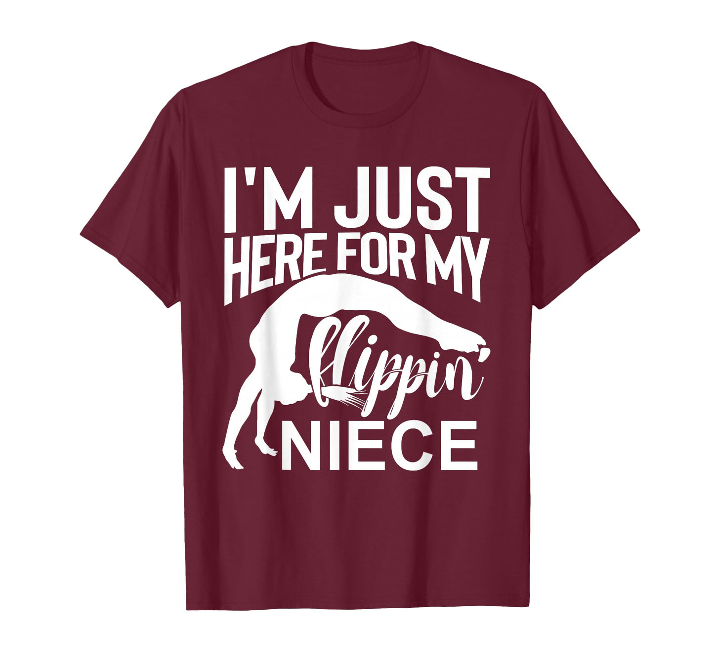 That's A Cool Tee I'm Just Here For My Flippin' Niece Gymnastics Uncle Aunt T-Shirt Black Small Classic Fit Crew Collar Short Sleeve Cotton Polyester Women's Gymnastics T-Shirt