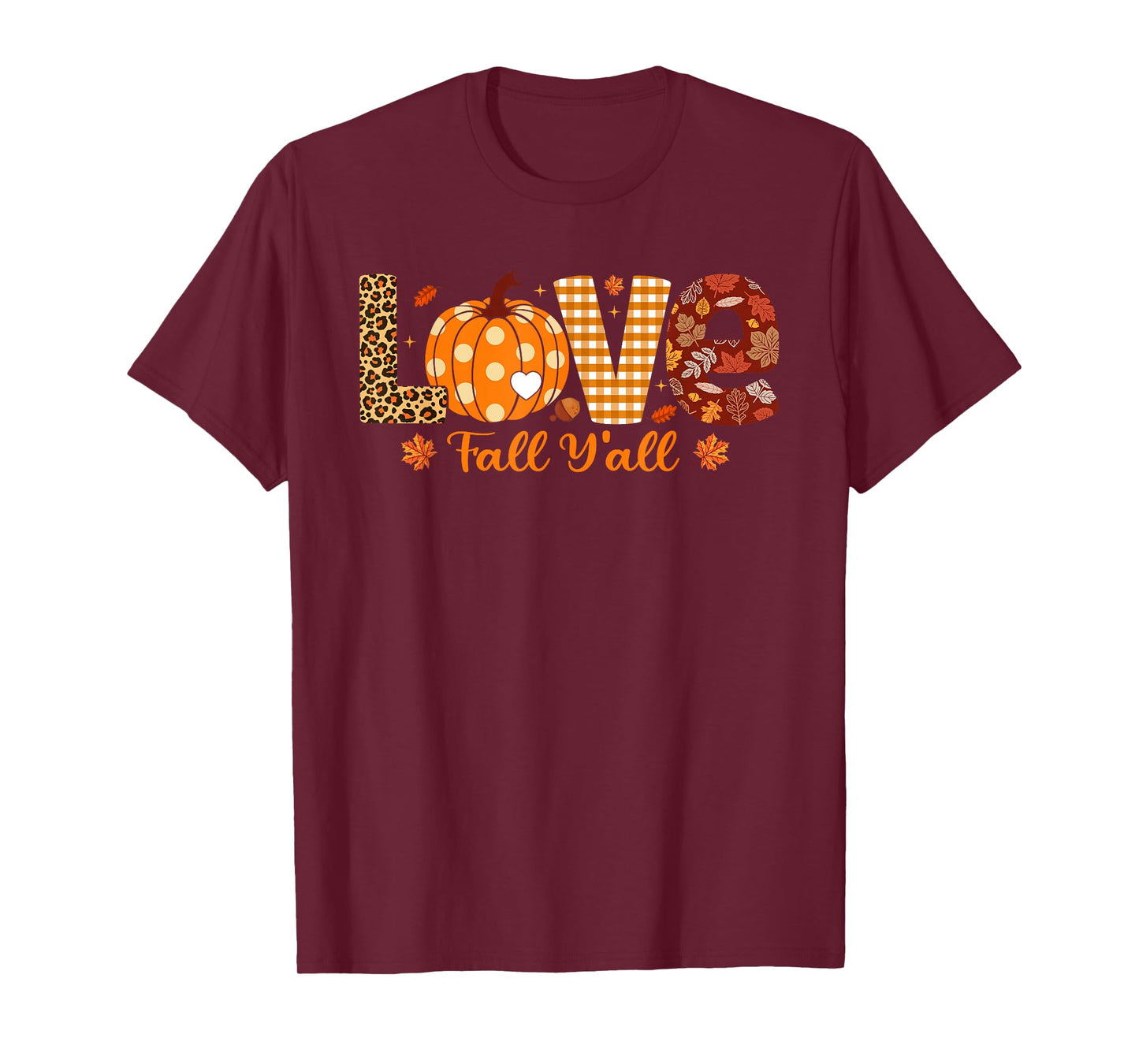 Love Fall Y'all Leopard Print Pumpkin Autumn Thanksgiving T-Shirt