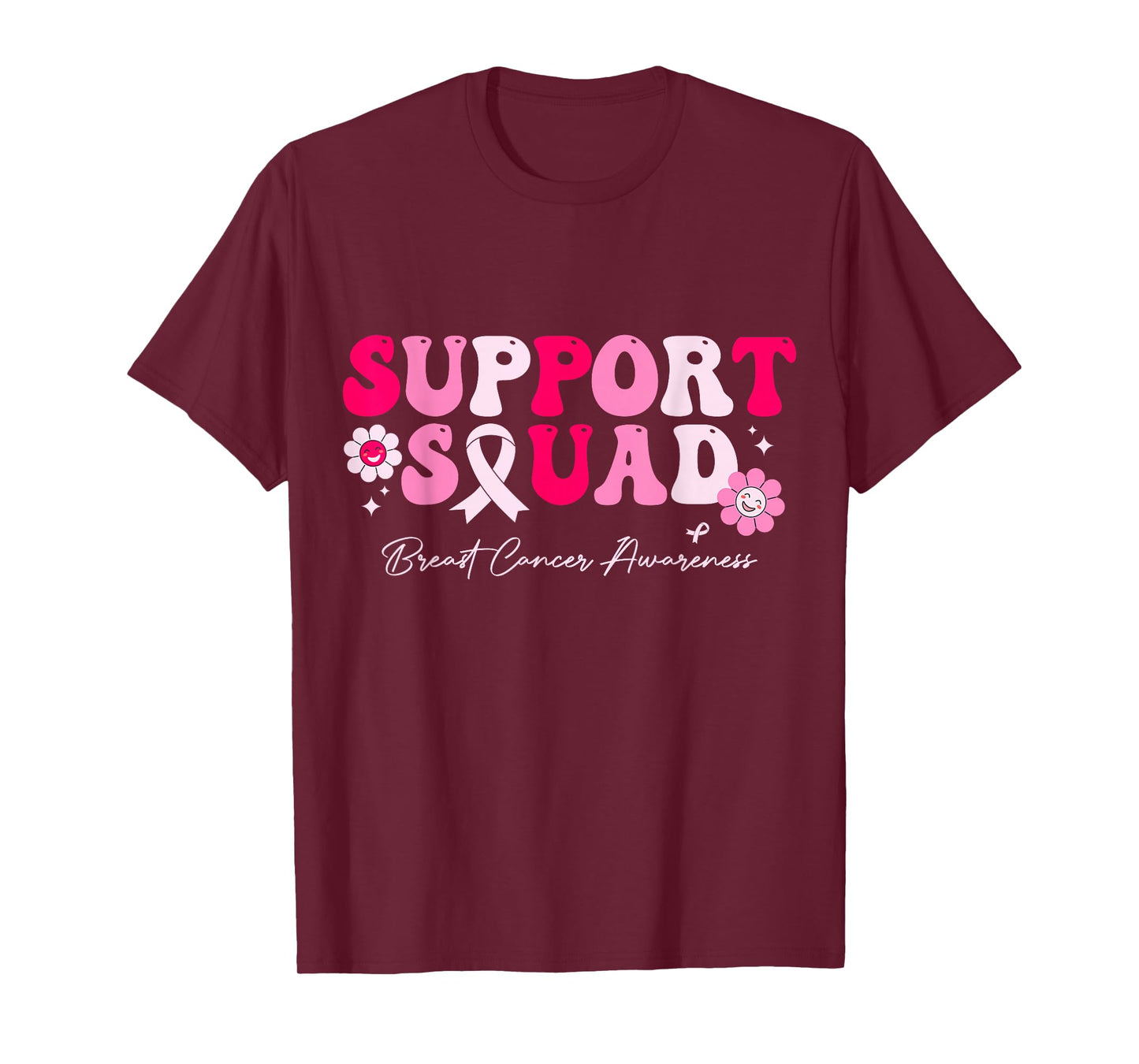 Groovy Support Squad Breast Cancer Awareness White Ribbon T-Shirt