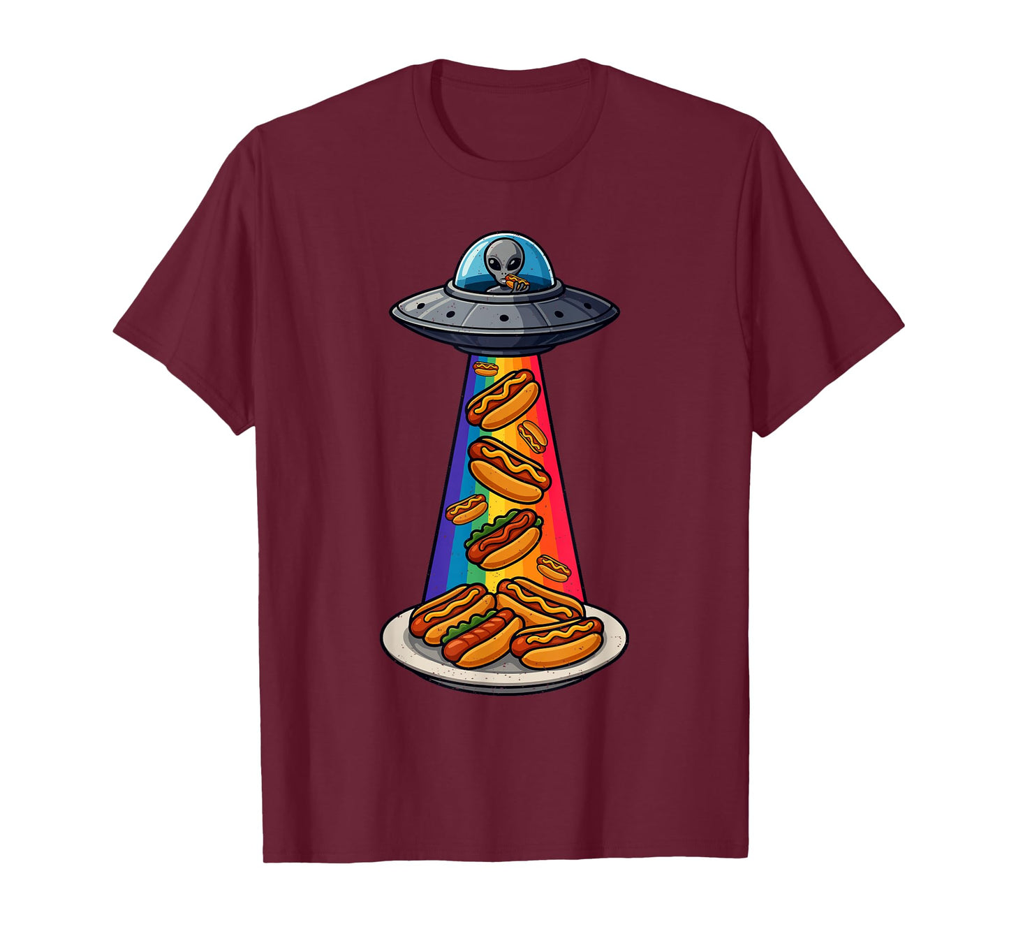 UFO Abduction Hotdog Moon Day Alien Flying Saucer Sausage T-Shirt