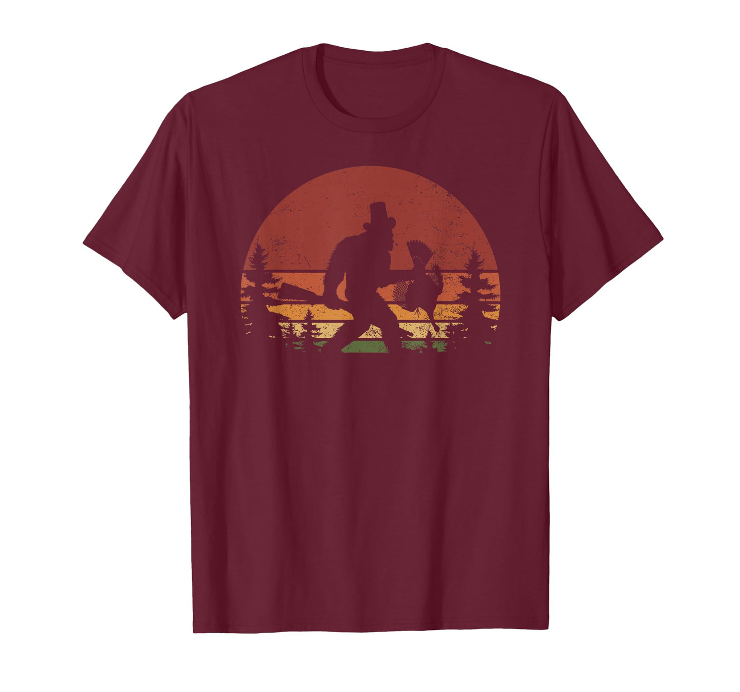 I Heart Cryptids Co. Unisex-Adults & Kids Retro Bigfoot Turkey Thanksgiving T-Shirt - Black, Small