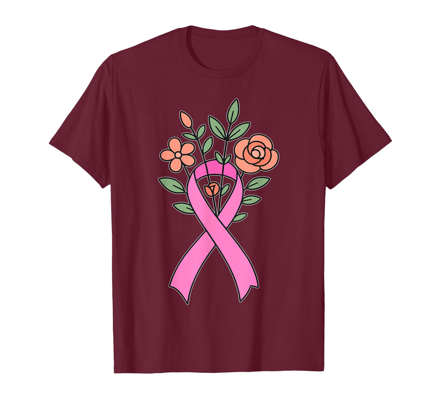 Cute Floral Pink Ribbon Breast Cancer Awareness Women Girls T-Shirt
