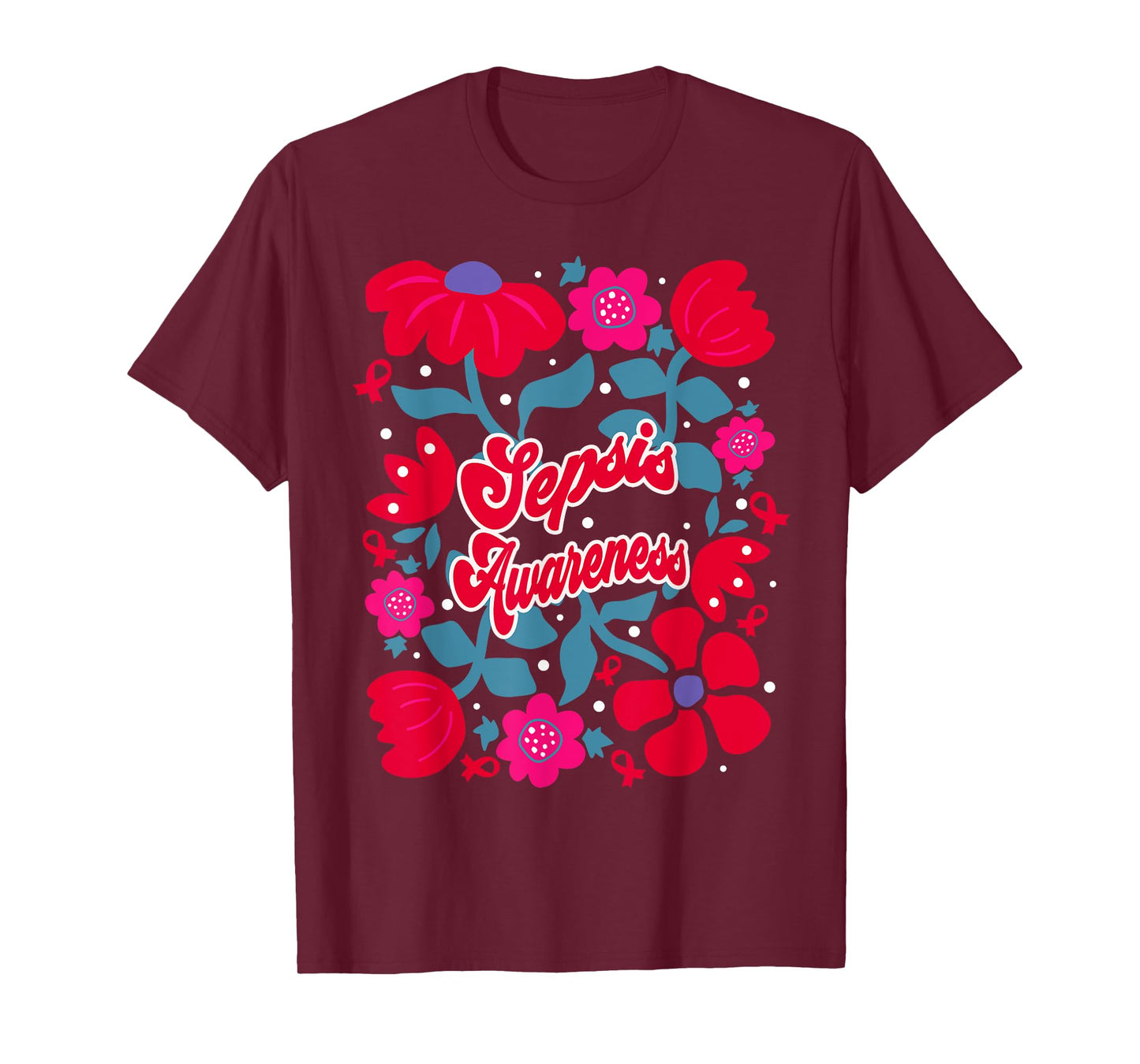 Sepsis Awareness Groovy Red Boho Flower Art Ribbon T-Shirt