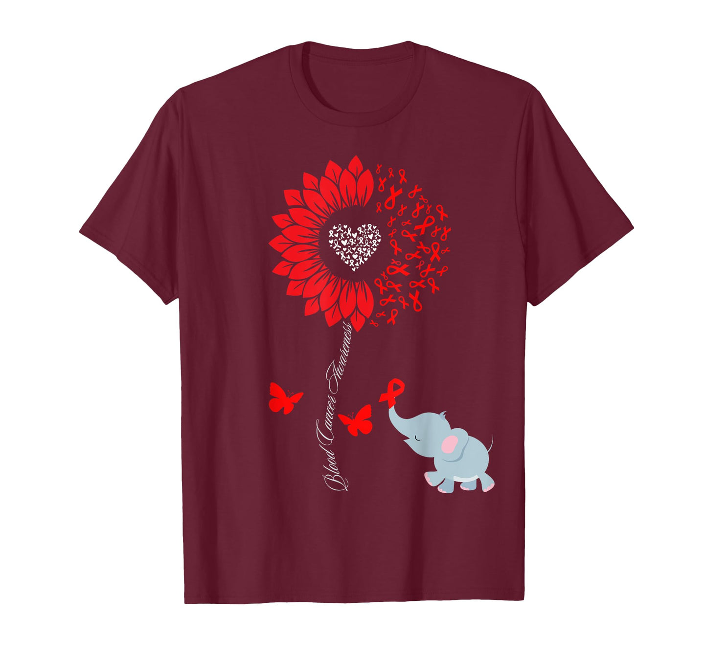 Blood Cancer Awareness Sunflower Elephant Butterfly Ribbon T-Shirt