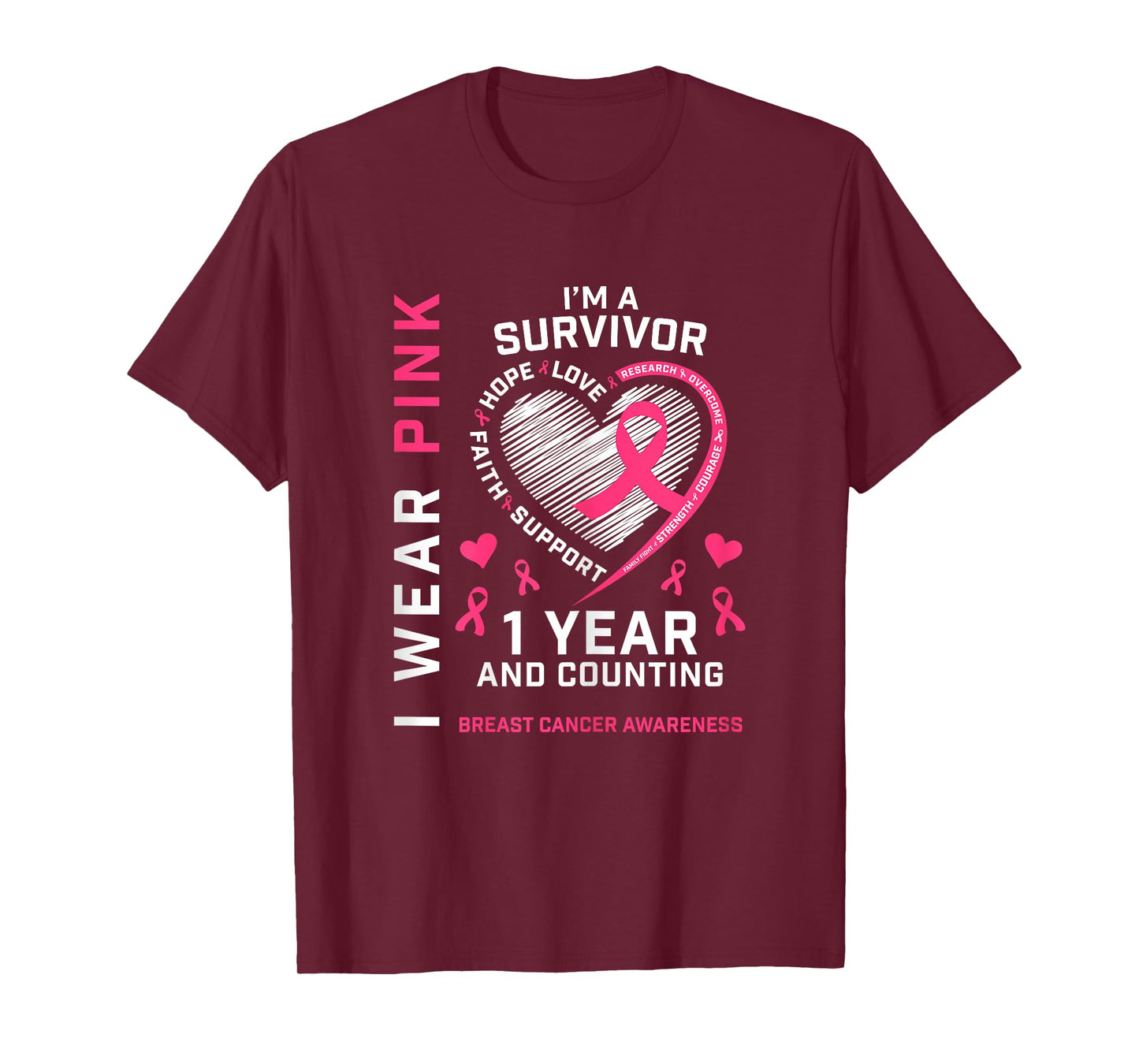 1 Year Cancer Free Mom Pink Awareness Breast Cancer Survivor T-Shirt