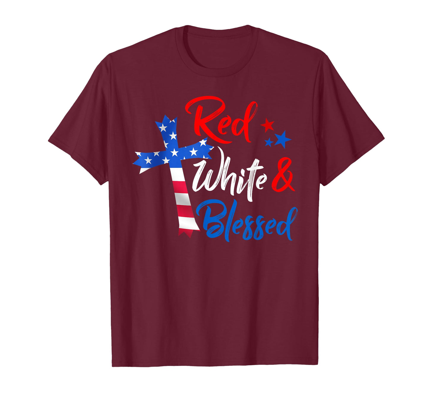 Christian Cross Red White & Blessed 4th Of July Men Women T-Shirt