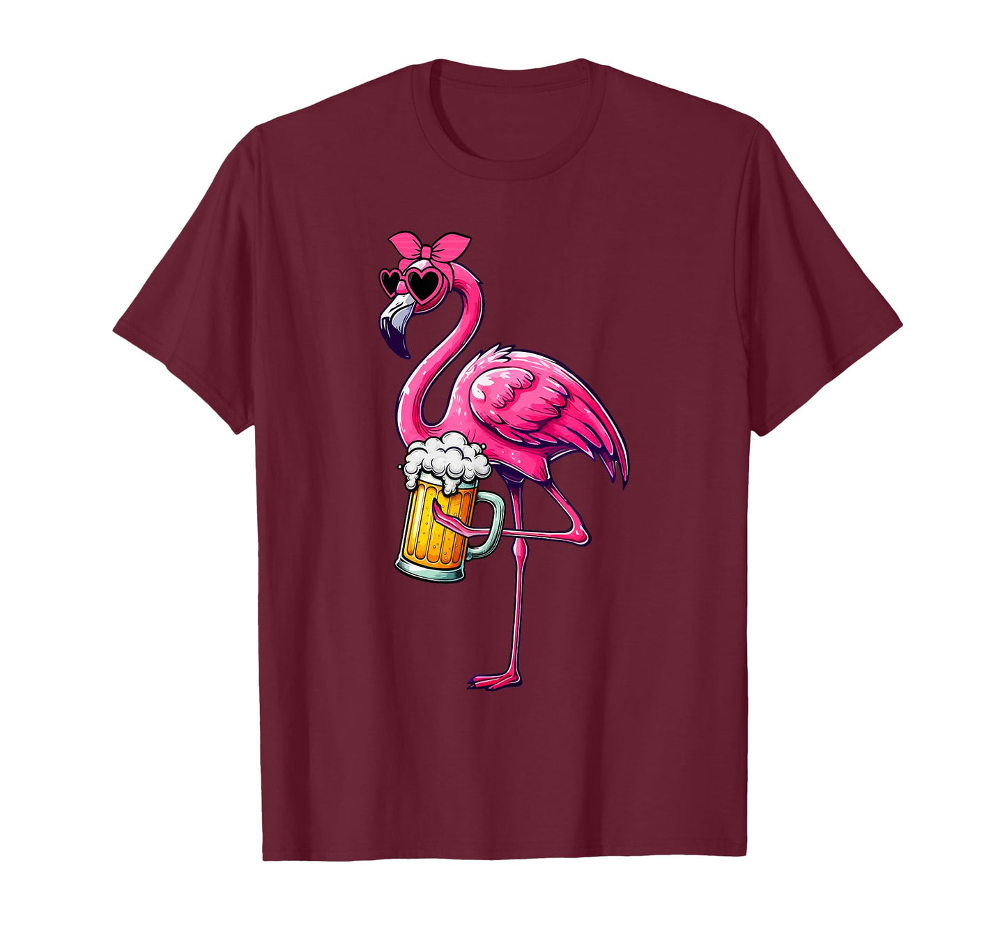 Flamingo Sunglasses Hearts Drinking Beer Drunk Drinker Team T-Shirt