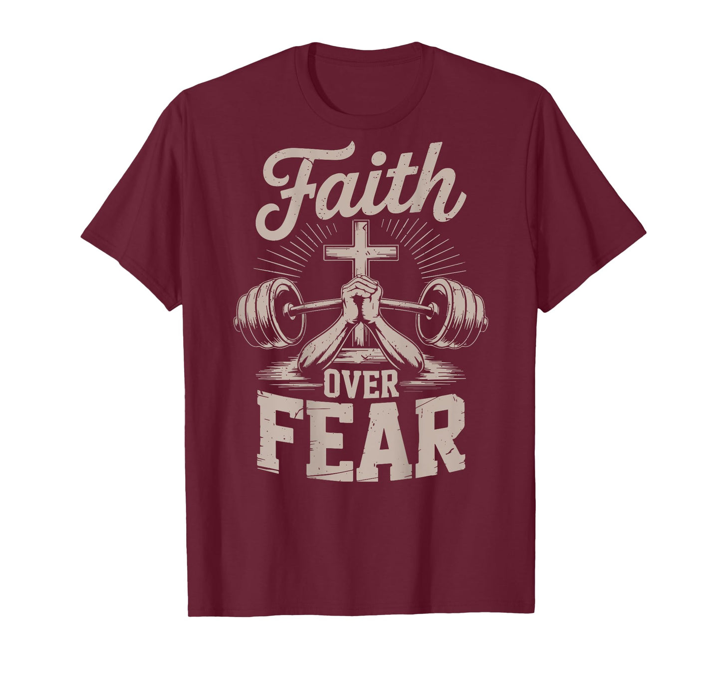 Men's Faith Over Fear Christian Workout Gym Graphic On Back T-Shirt