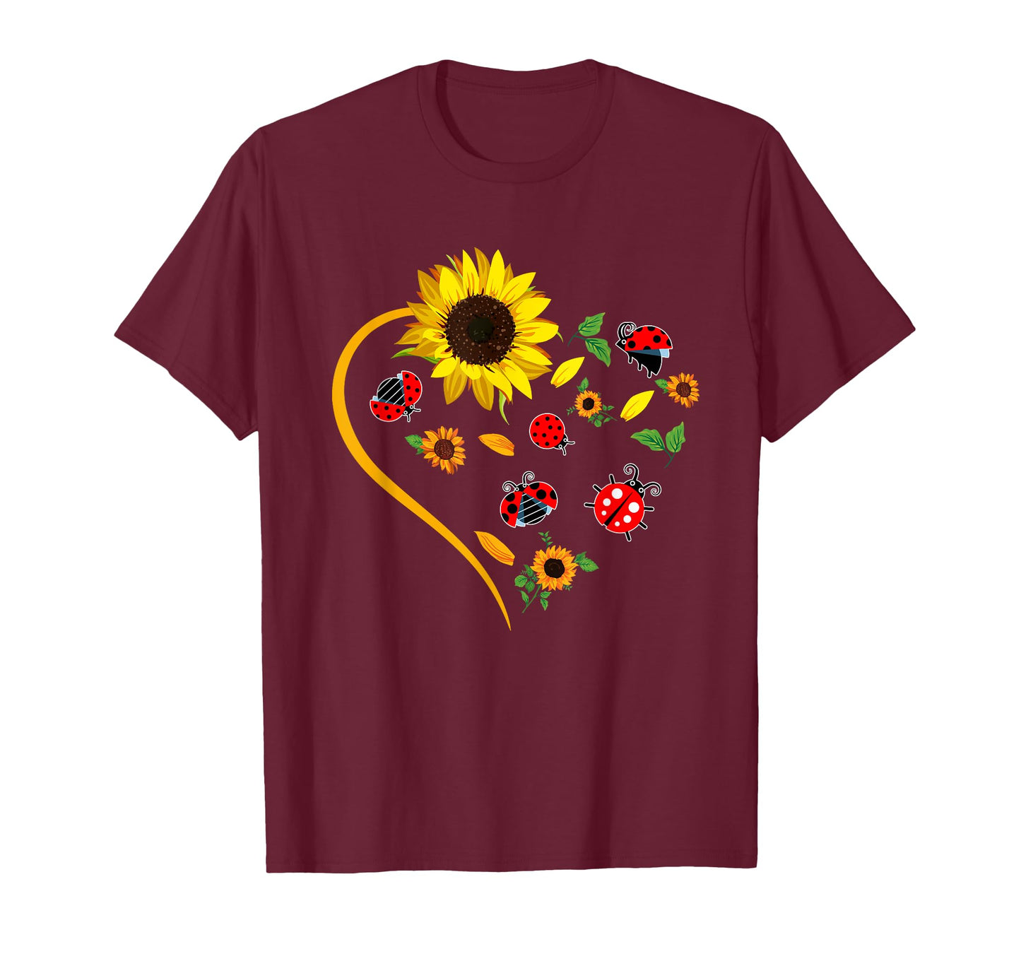 Sunflowers Ladybugs Cute Heart Shape Matching Insect Lover T-Shirt