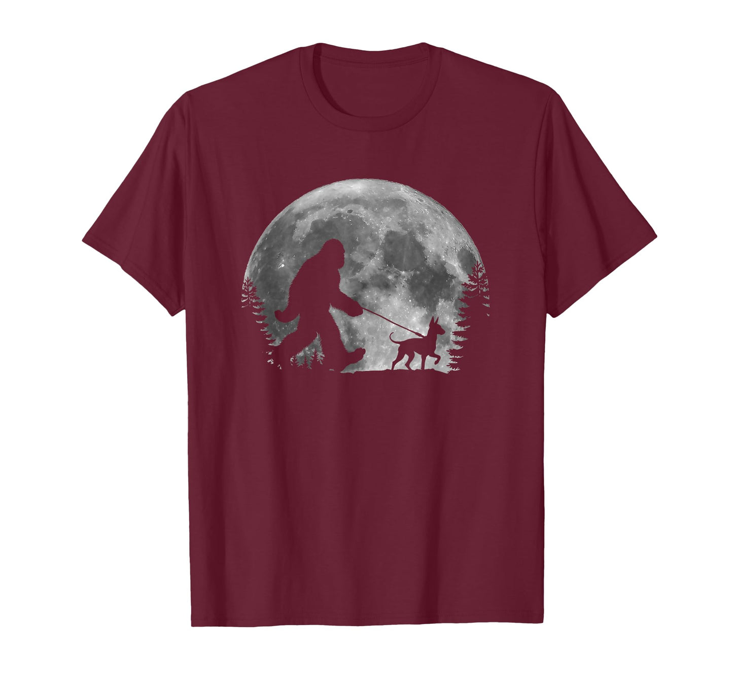Bigfoot Walking a Dog Funny American Hairless Terrier Moon T-Shirt for Men Women Kids