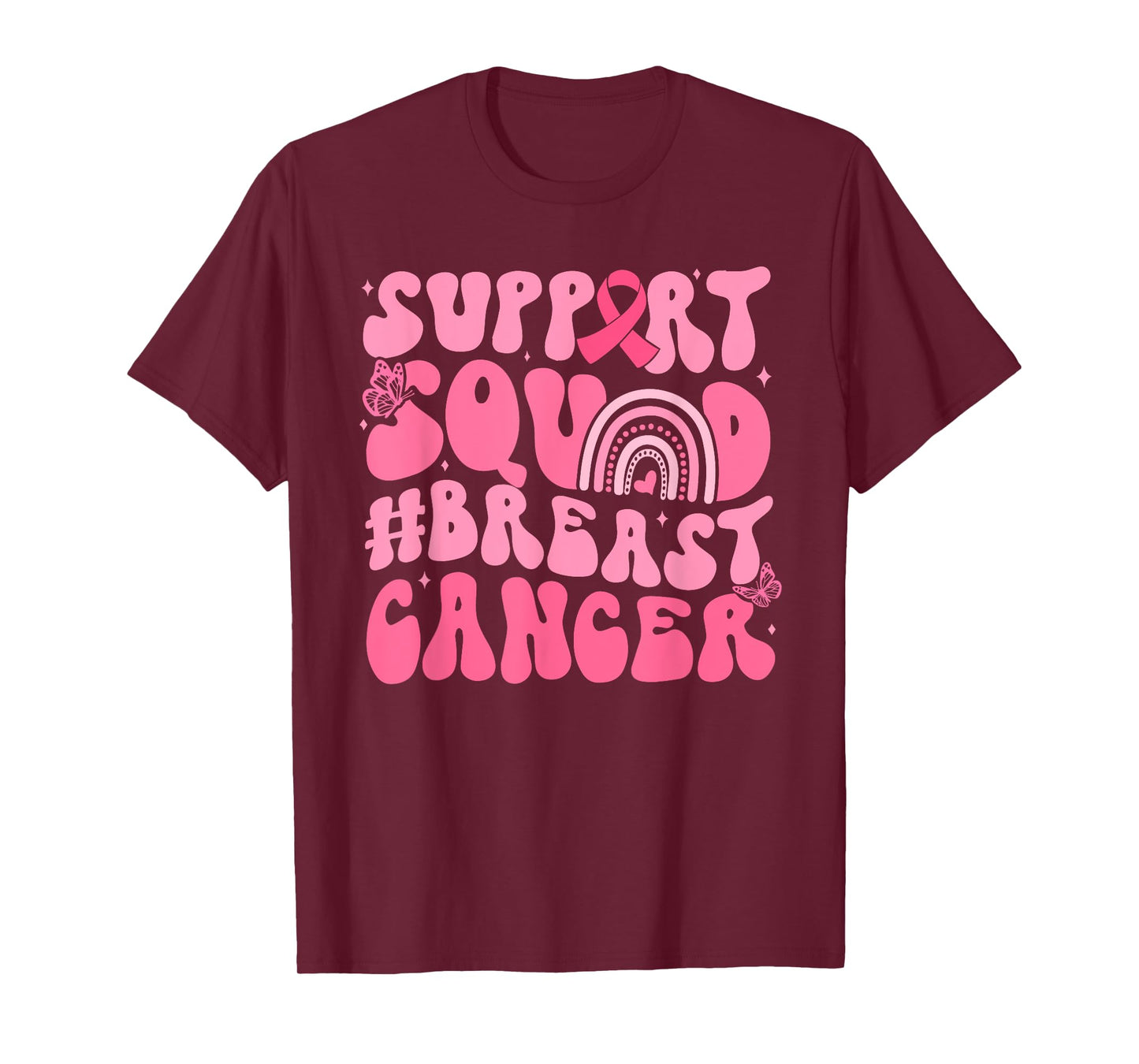 Boho Groovy Pink Rainbow Breast Cancer Support Squad T-Shirt