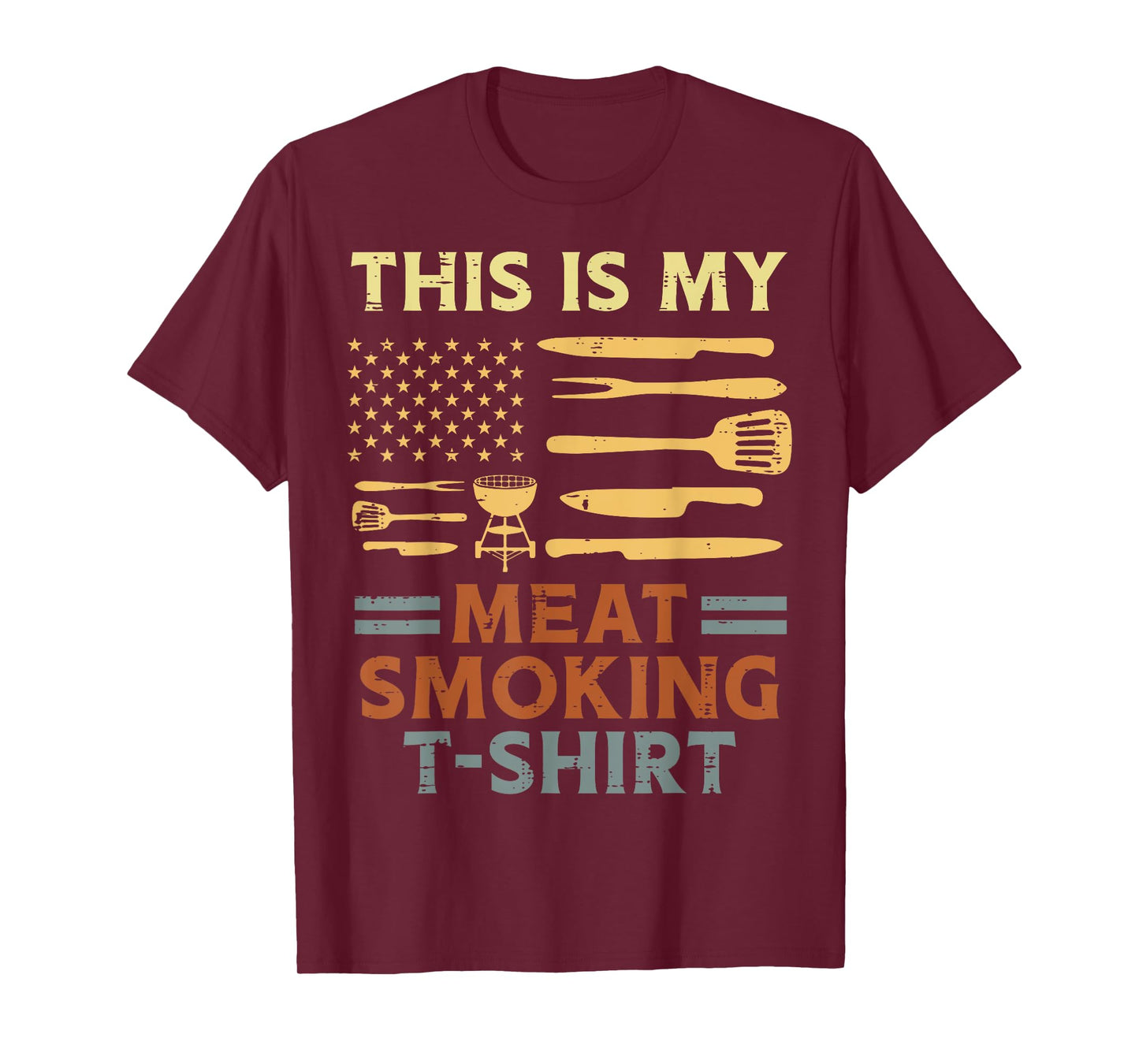Bbq My Meat Smoking Shirt US Flag Barbecue Patriot Dad Men T-Shirt