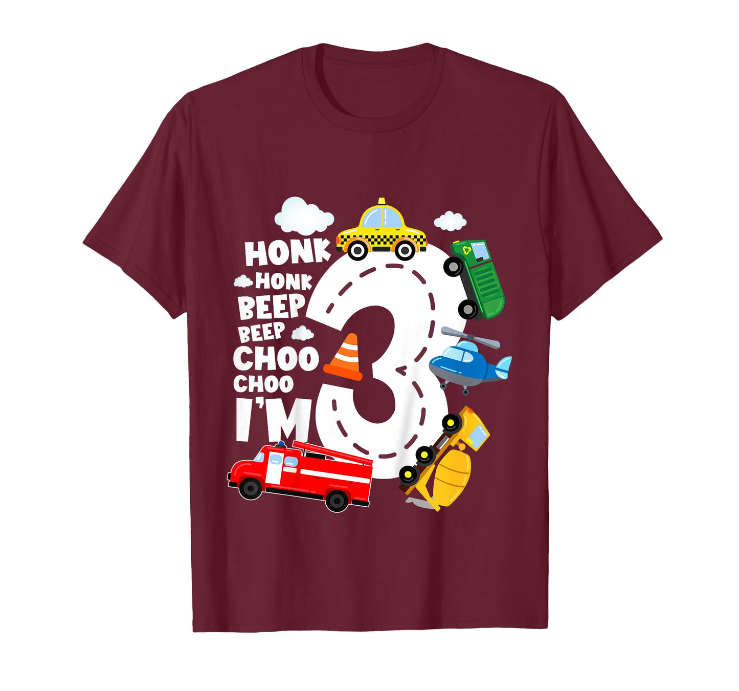 Kids 3 Year Old Transportation Birthday Boy 3rd Toddler Truck Car T-Shirt