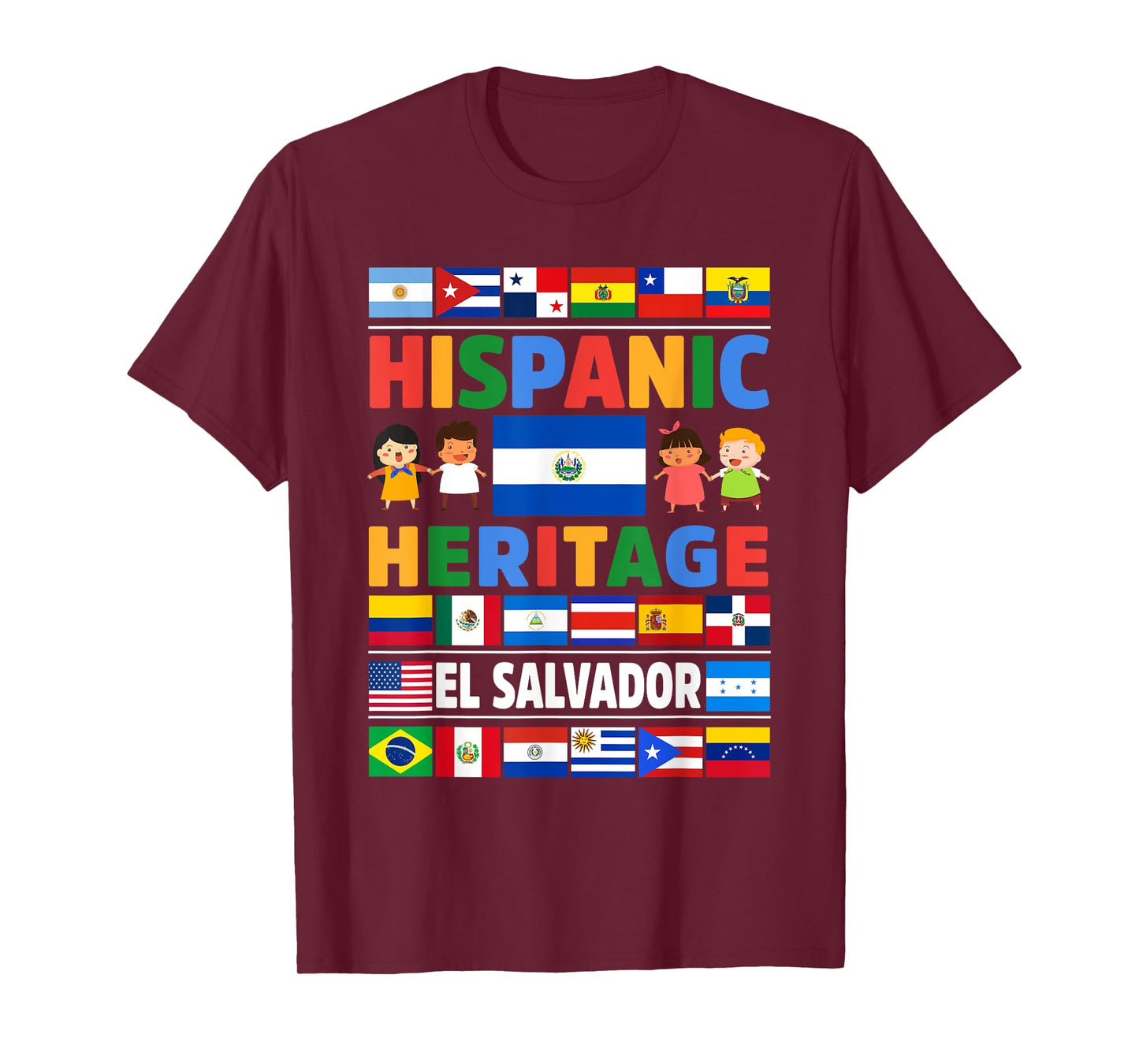 Hispanic Heritage Month El Salvador Flag Latino Kids T-Shirt