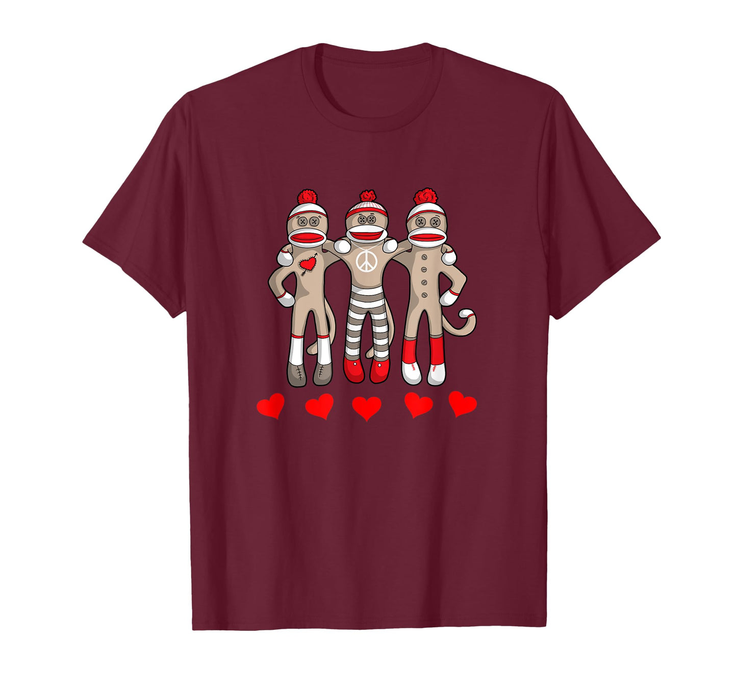 Sock Monkey Happy Valentine's Day Heart Peace Love Friends T-Shirt