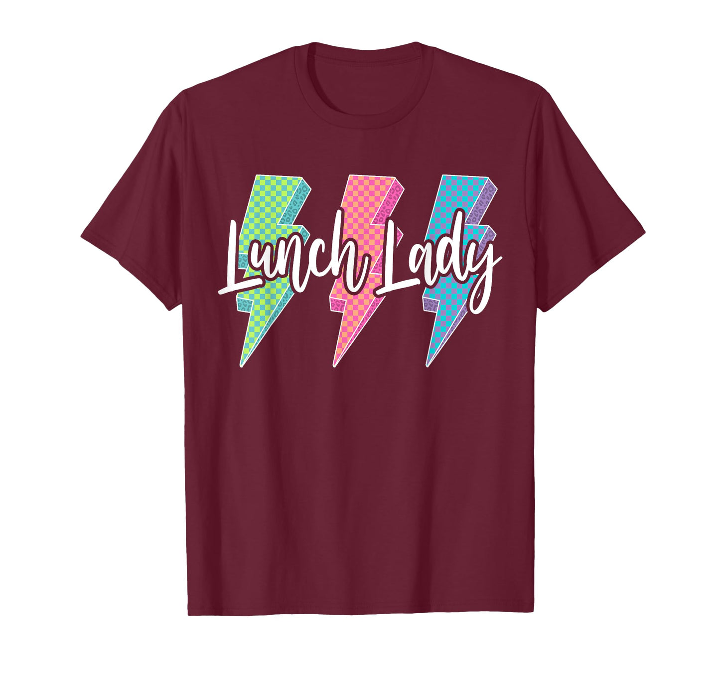Checkered Lunch Lady Lightning Bolt Back To School Womens T-Shirt