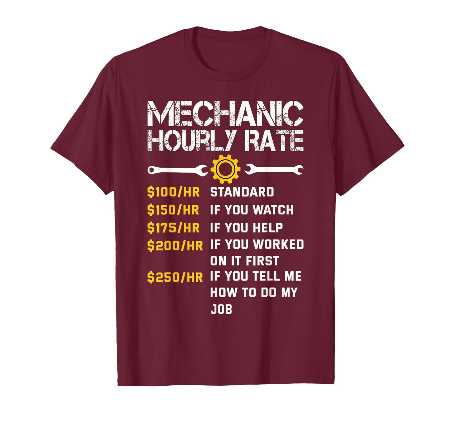 Mechanic Hourly Rate Funny Mechanics Labor Rates Men T-Shirt