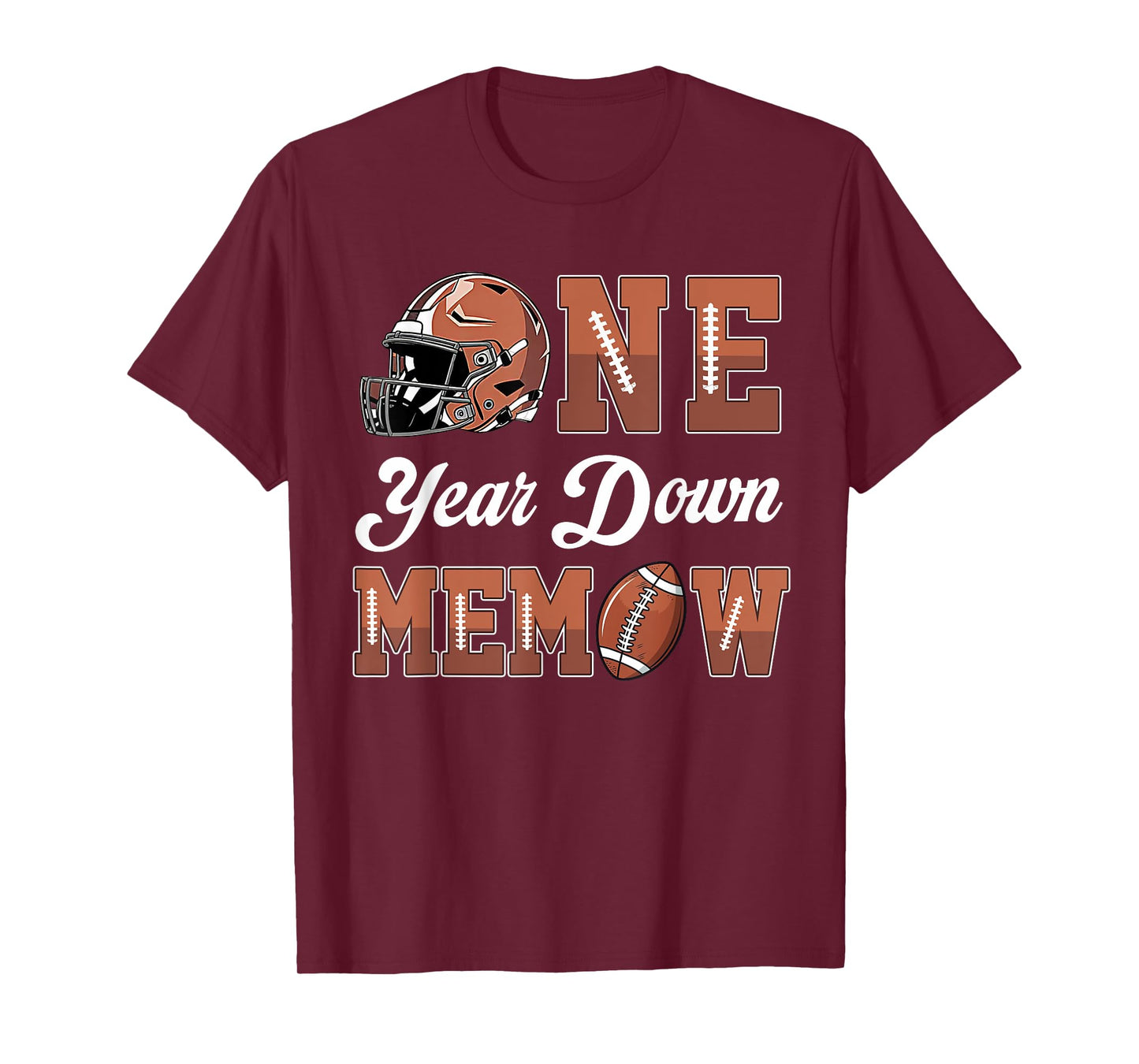 One Year Down Memaw 1st Birthday Boy 1 Year Old Football T-Shirt