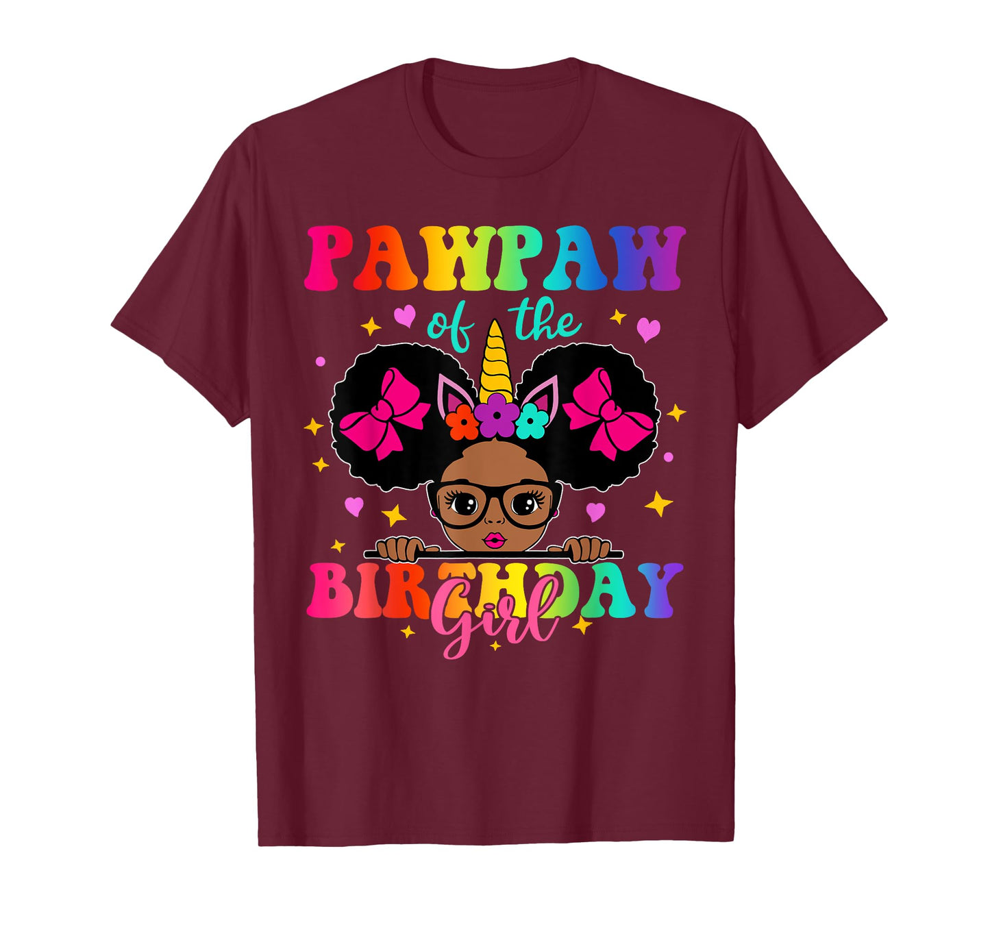 Pawpaw of The Birthday Girl Princess Afro Melanin Unicorn T-Shirt