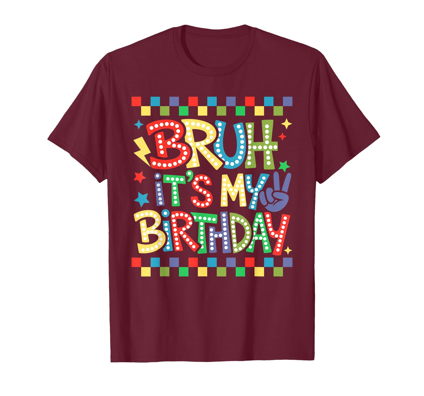 Bruh It's My Birthday Boys Kids Teen Checkered Retro T-Shirt