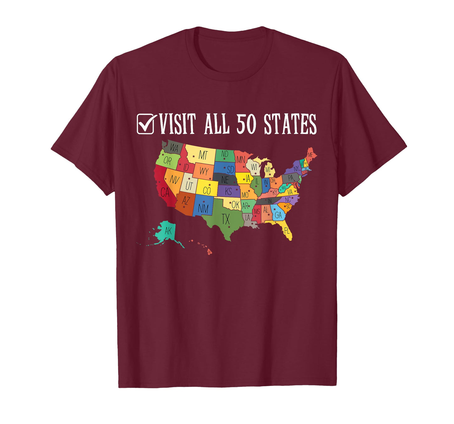 Visited all 50 states USA map travel All Fifty States travel T-Shirt