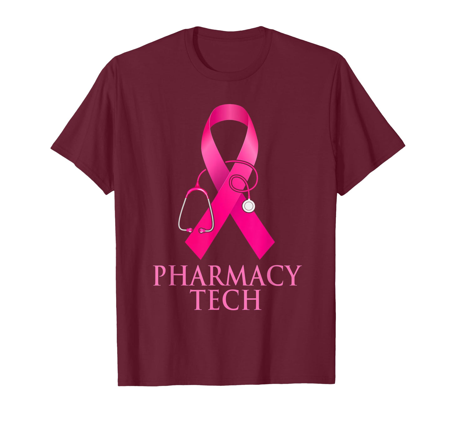 Pharmacy Tech Nurse Stethoscope Pink Heart Breast Cancer T-Shirt
