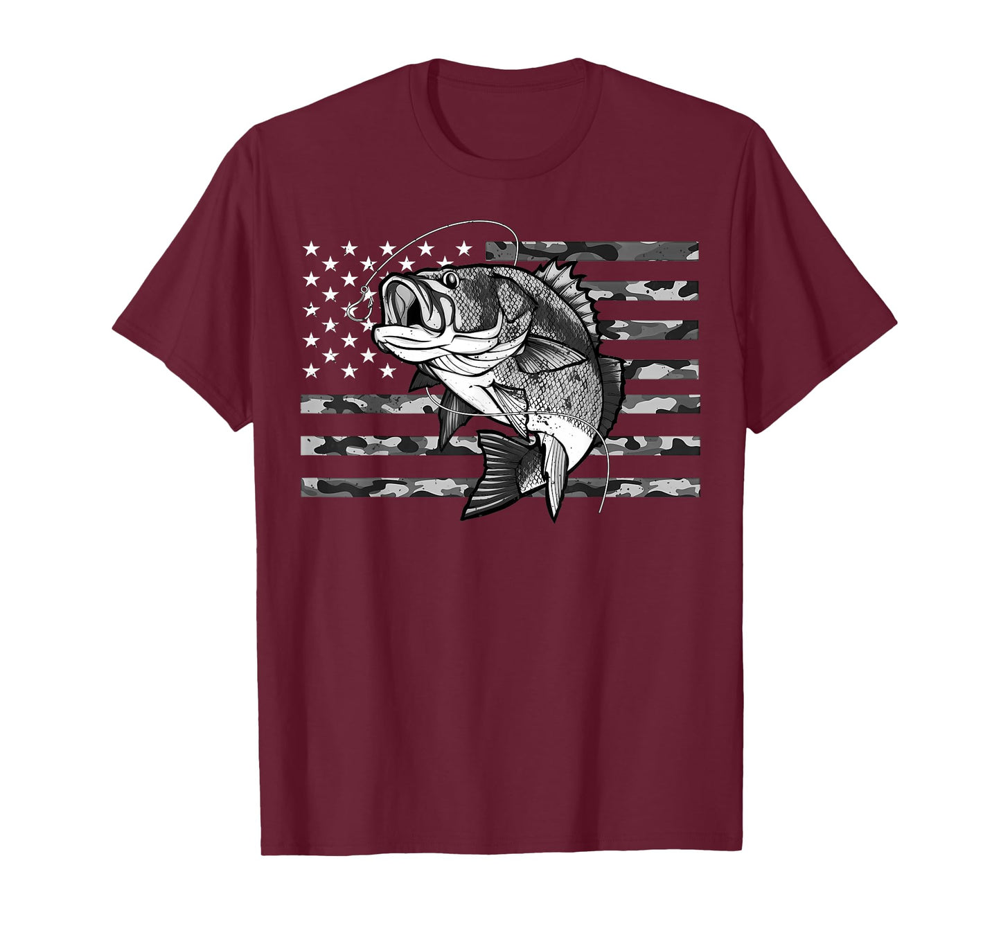 Fishing Camouflage US Camo American Flag Bass Fish Fisherman T-Shirt