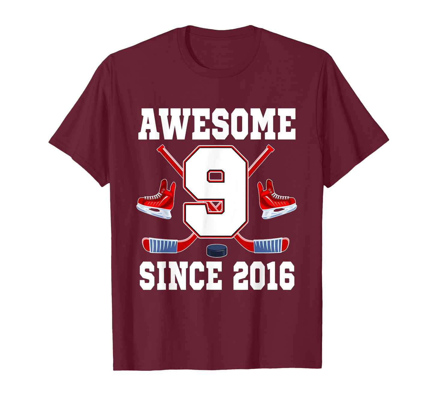 9 Year Old Birthday Ice Hockey Theme Awesome Since 2016 T-Shirt