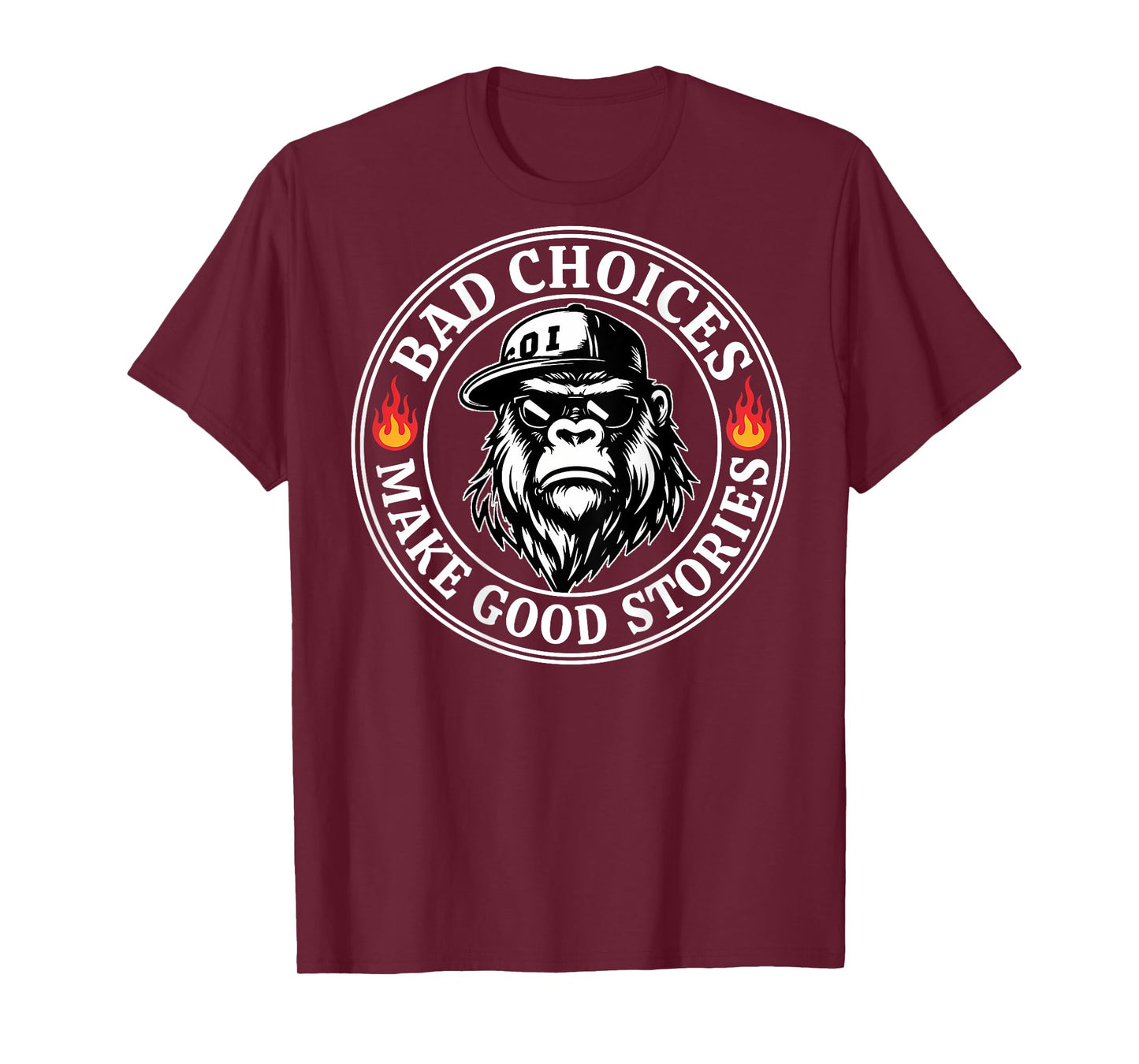 Bad Choices Make Good Stories Funny Monkey (On Back) T-Shirt