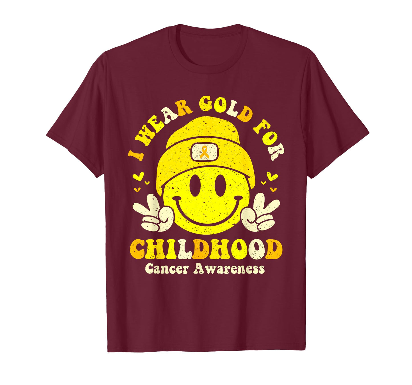 Retro I Wear Gold For Childhood Cancer Awareness Gold Ribbon T-Shirt