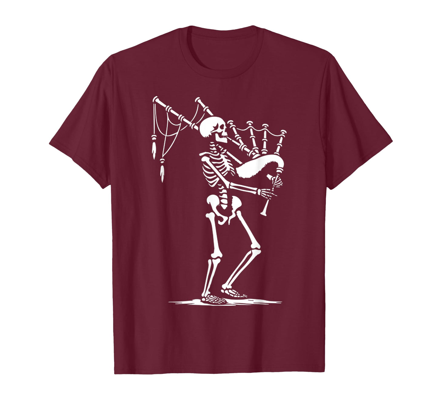 Funny Graphics of Skeleton Playing On Medieval Bagpipe T-Shirt