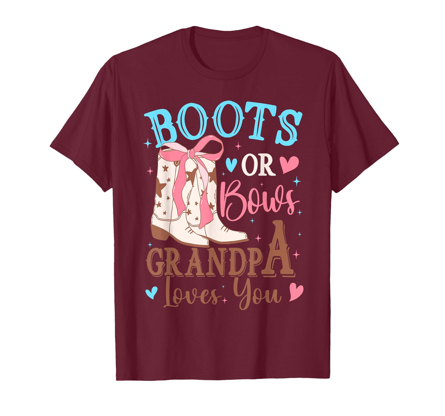 Boots or Bows Gender Reveal Decorations Grandpa Loves You T-Shirt