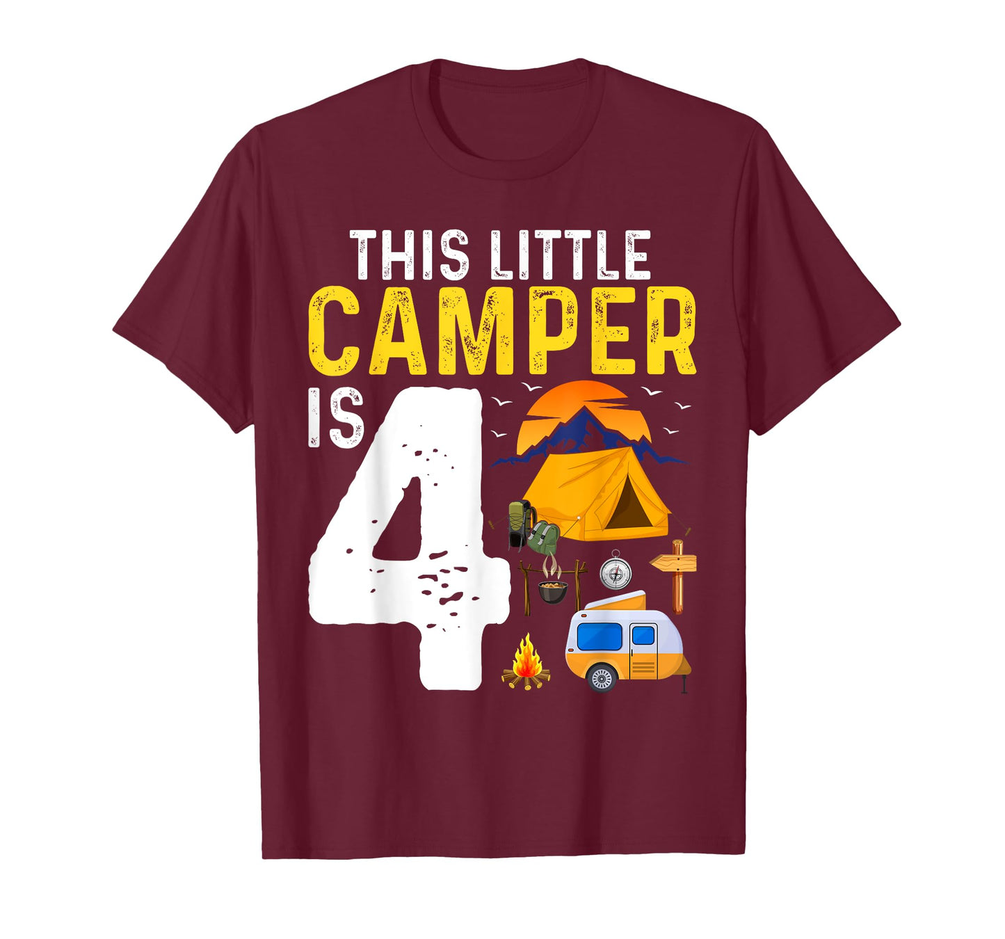 Kids Funny 4th Camping Birthday Camper Lover 4 Year Old T-Shirt