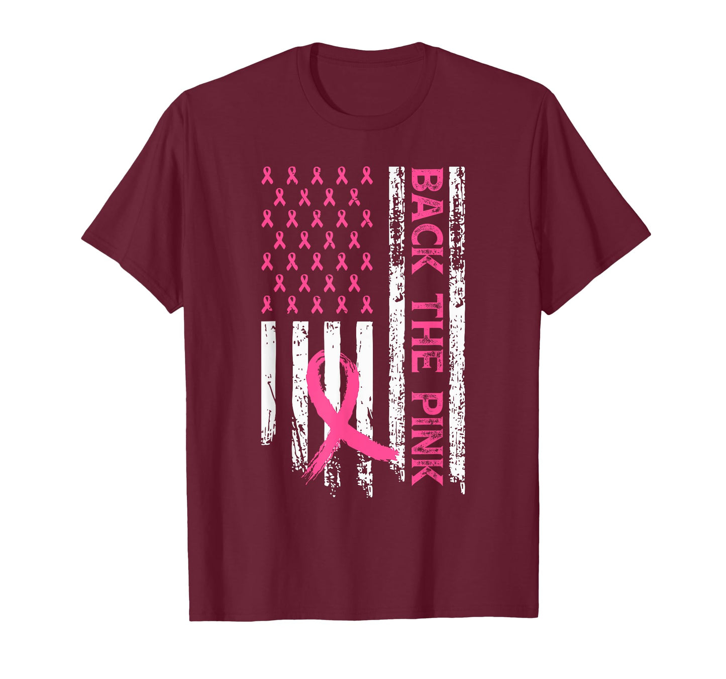 Back The Pink Ribbon USA American Flag Breast Cancer Support T-Shirt