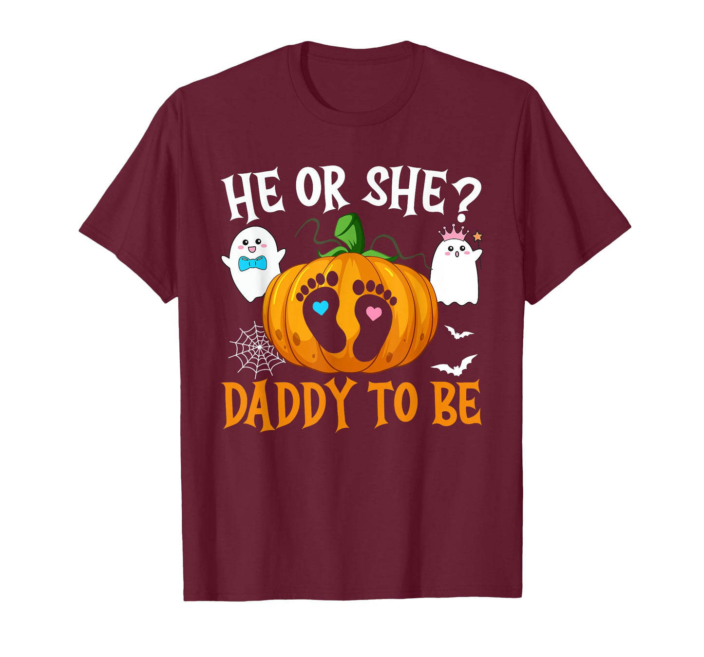 Halloween Gender Reveal He or She Daddy To Be Pumpkin T-Shirt