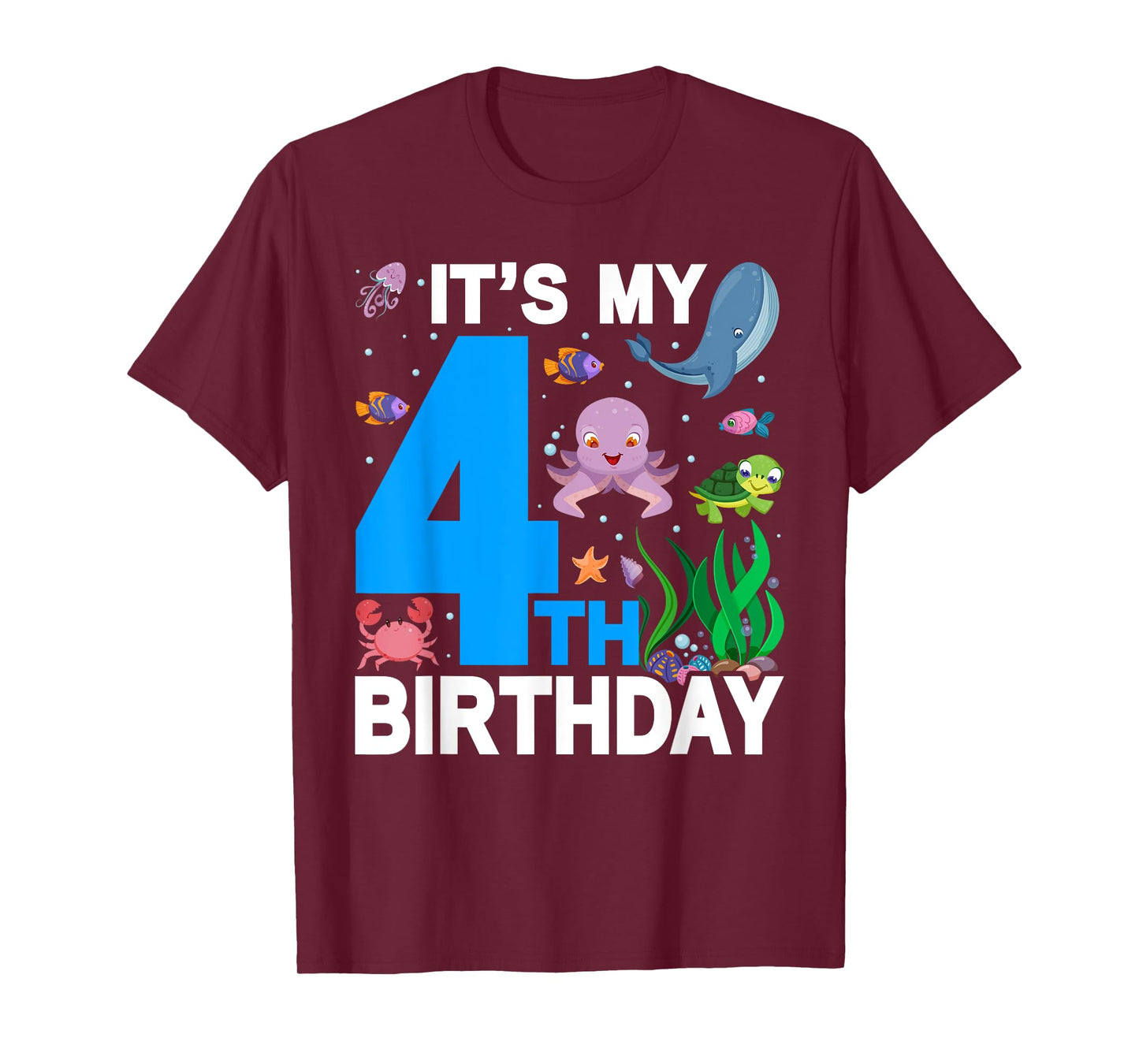 It's My 4th Birthday Party Ocean 4 Years Old Sea Fish B-Day T-Shirt