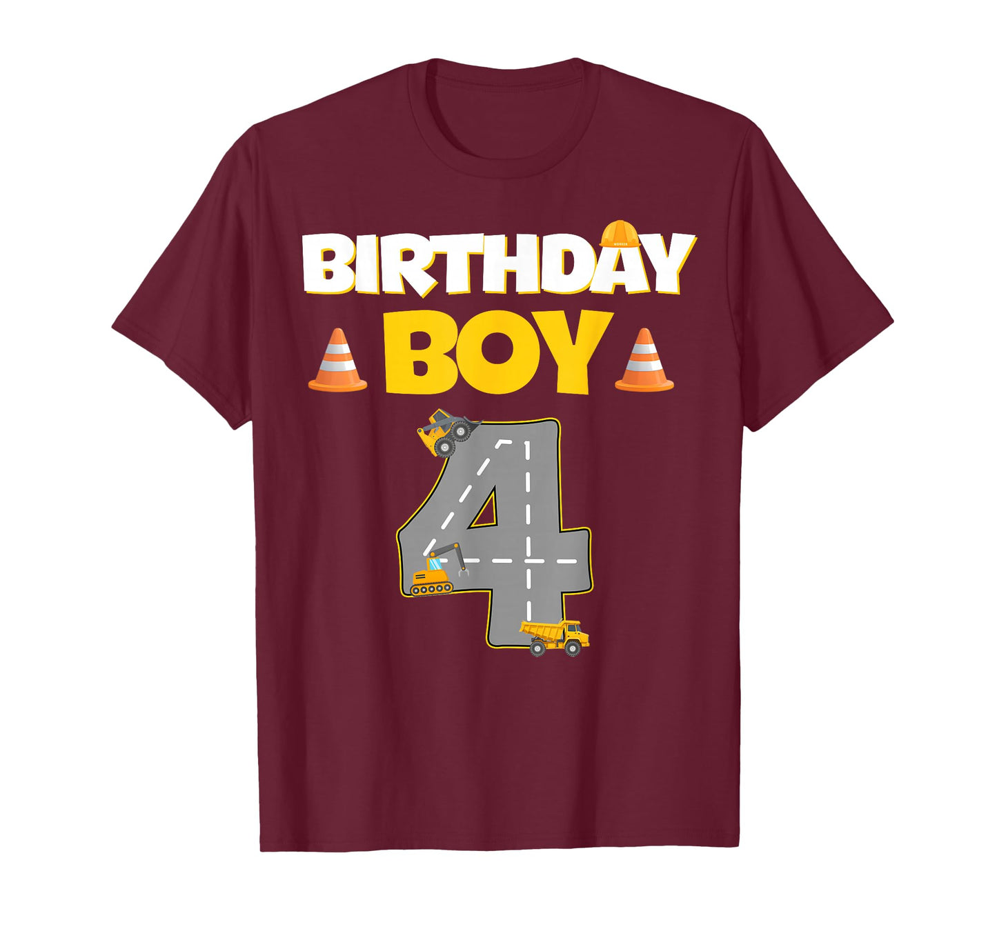 Kids 4th Birthday Boy Excavator Construction 4 Year Old Boys T-Shirt