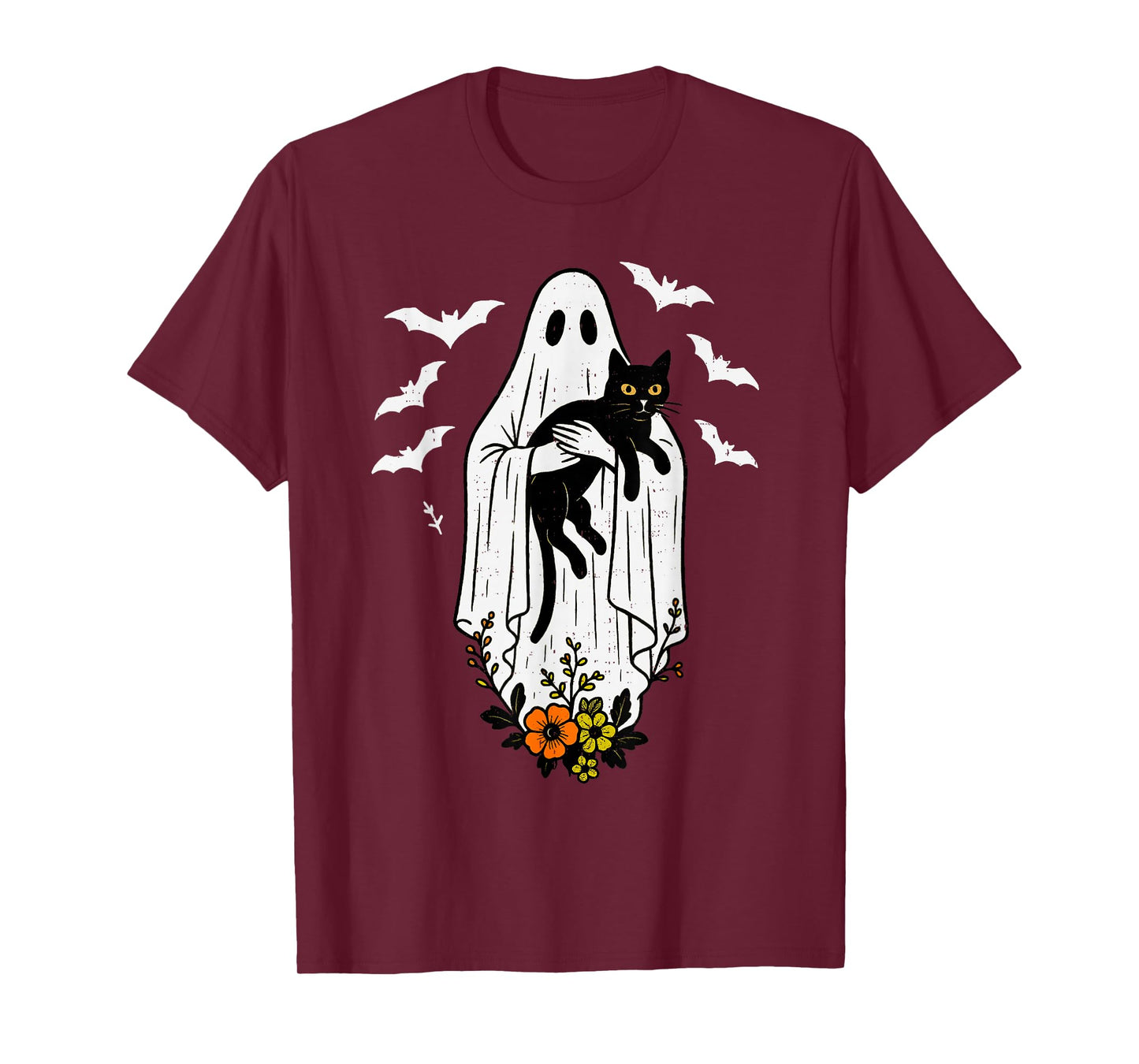 Vintage Ghost Holding Cat Halloween Kitty Meow Cat Lover T-Shirt