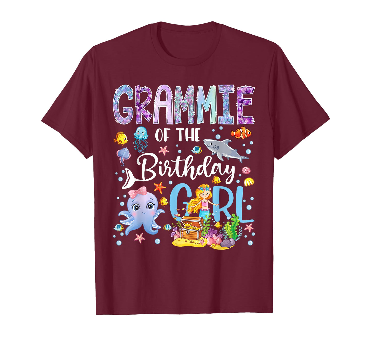 Grammie of The Birthday Girl Mermaid Ocean Aquarium T-Shirt
