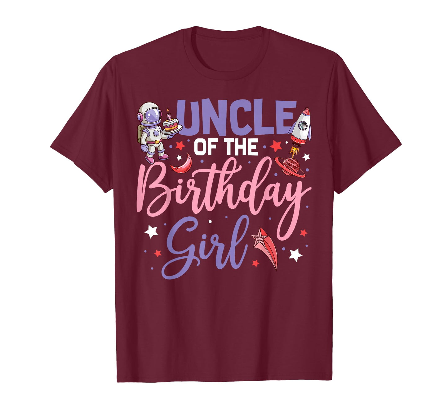 Two The Moon Uncle Of the Birthday Girl Astronaut Family T-Shirt