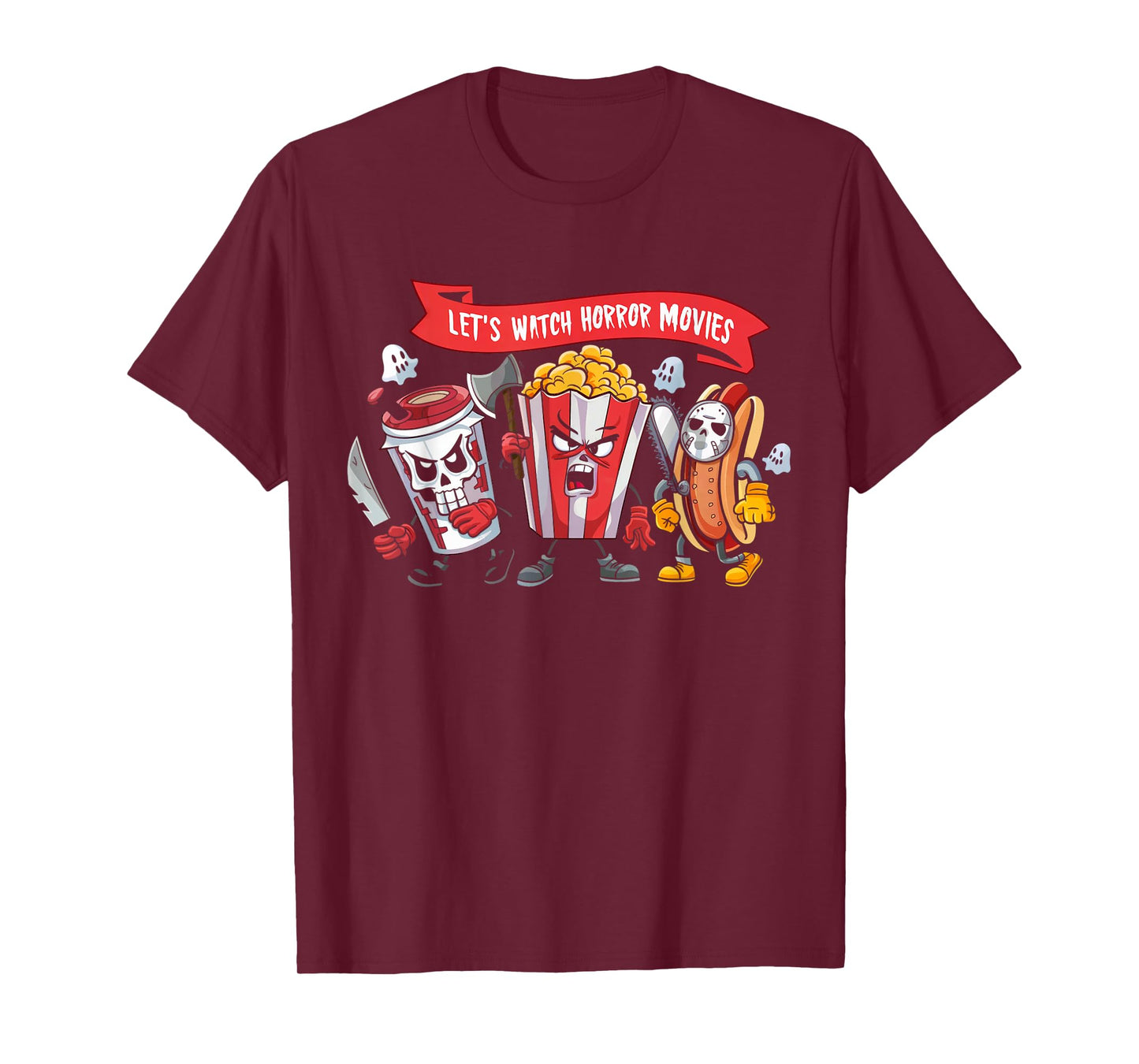 Lets Watch Horror Movies Lover Shirt Fun Halloween Skeleton T-Shirt