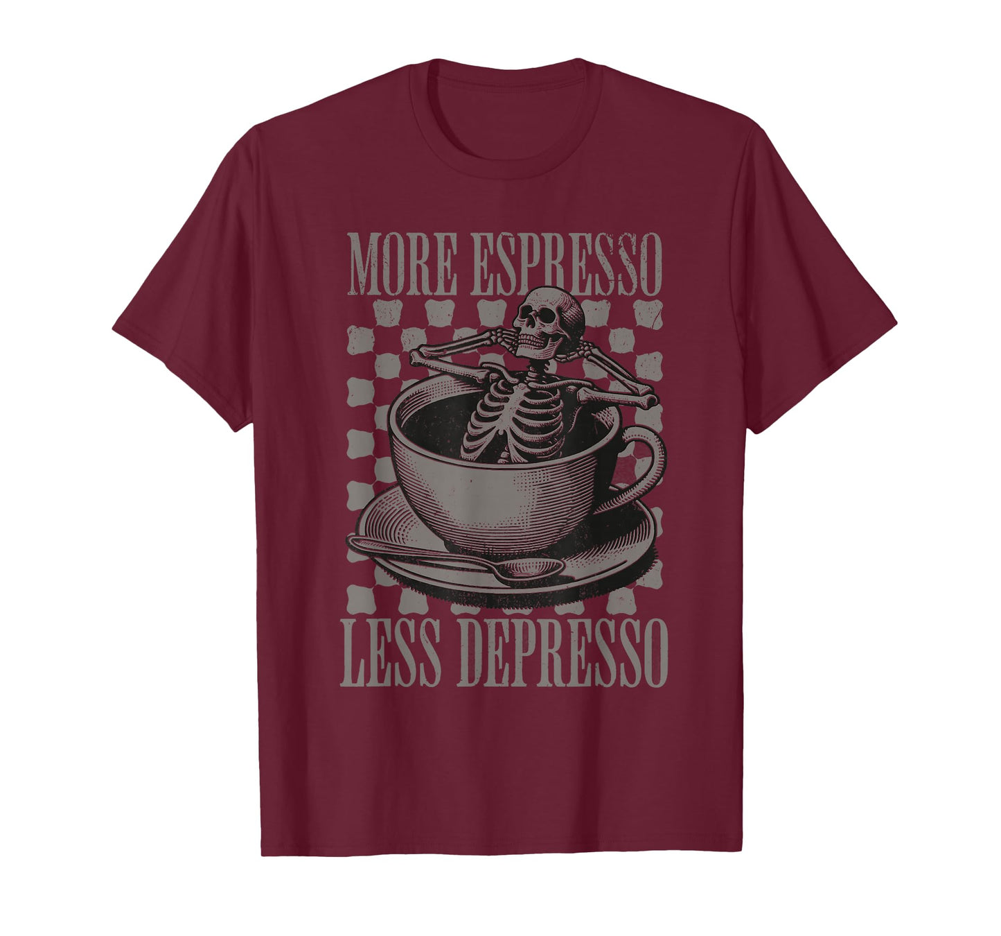 More Espresso Less Depresso Halloween Skeleton In Coffee T-Shirt