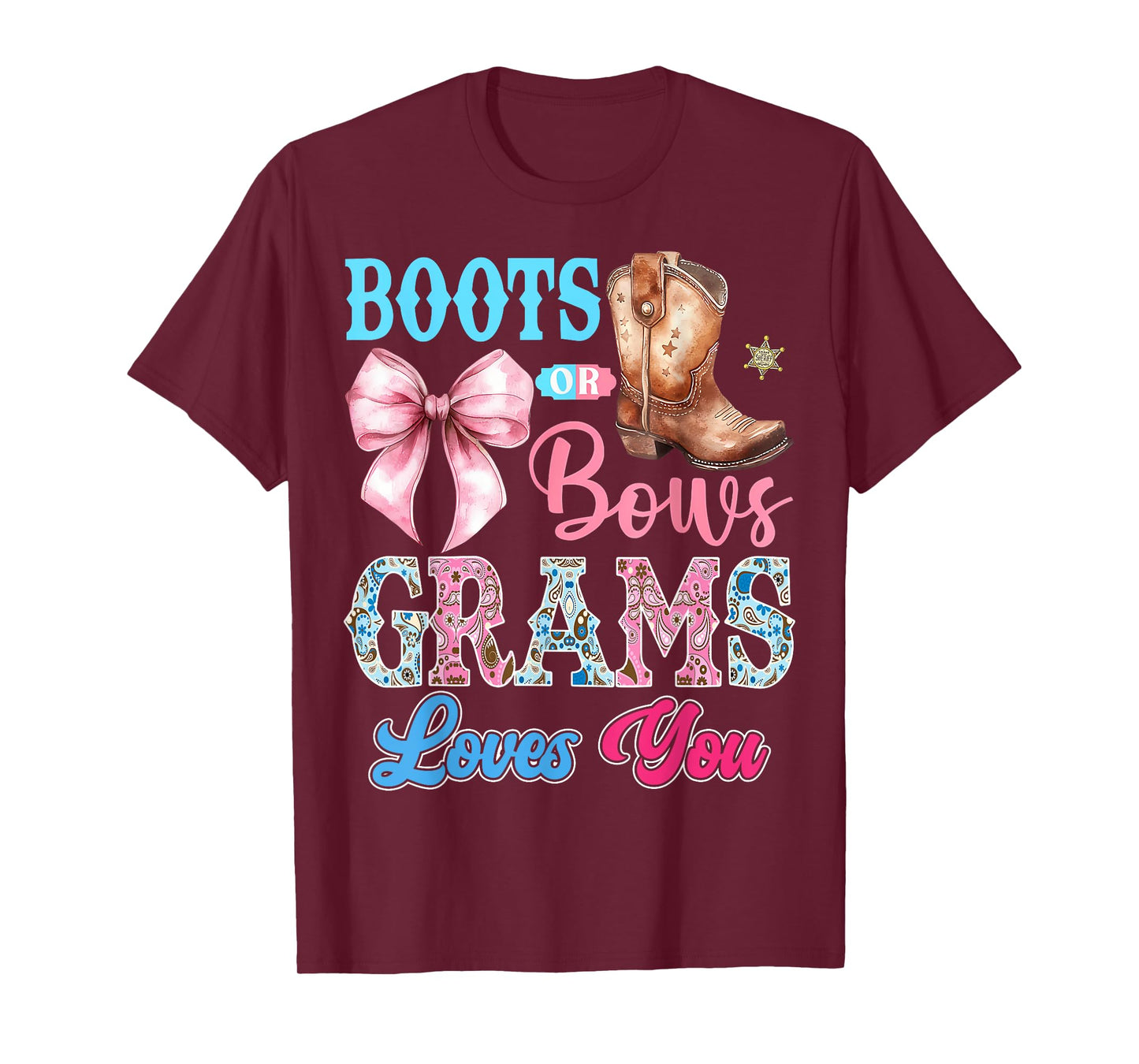 Boots or Bows Grams Loves You Gender Reveal Party T-Shirt
