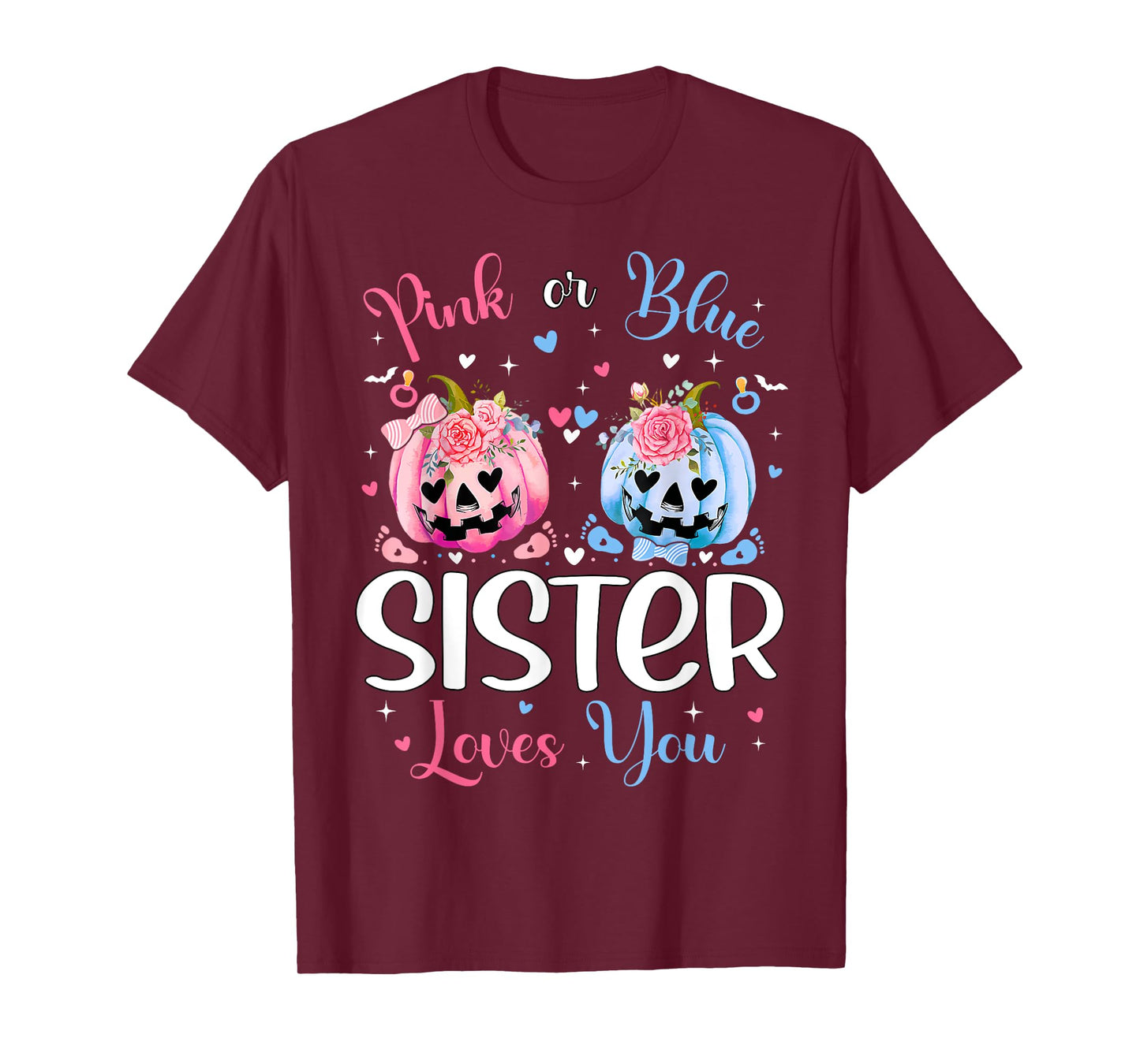 Pink or Blue Sister Loves You Pumpkin Gender Reveal Party T-Shirt