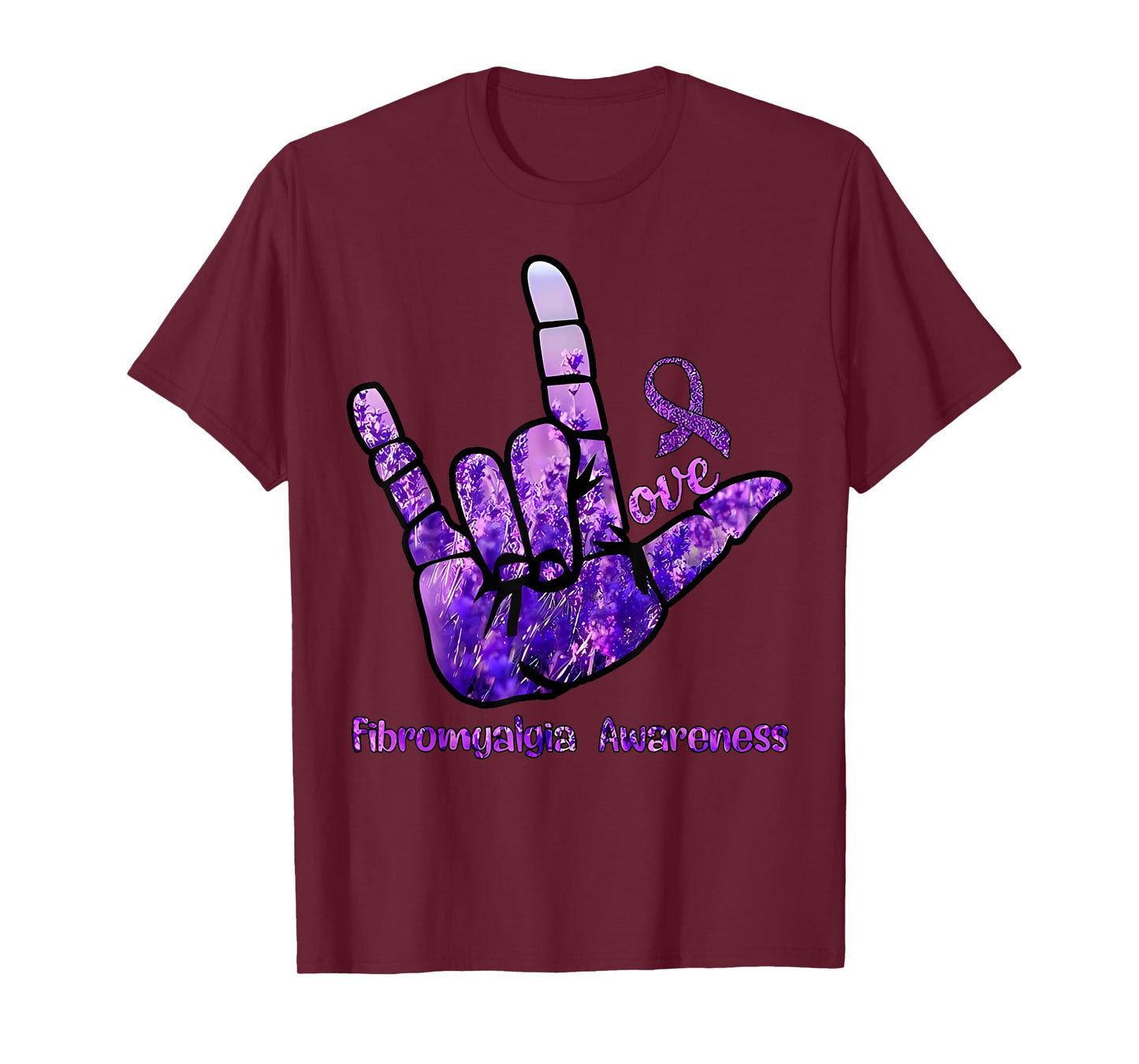 Love Purple Ribbon Hand Sign Fibromyalgia Awareness T-Shirt