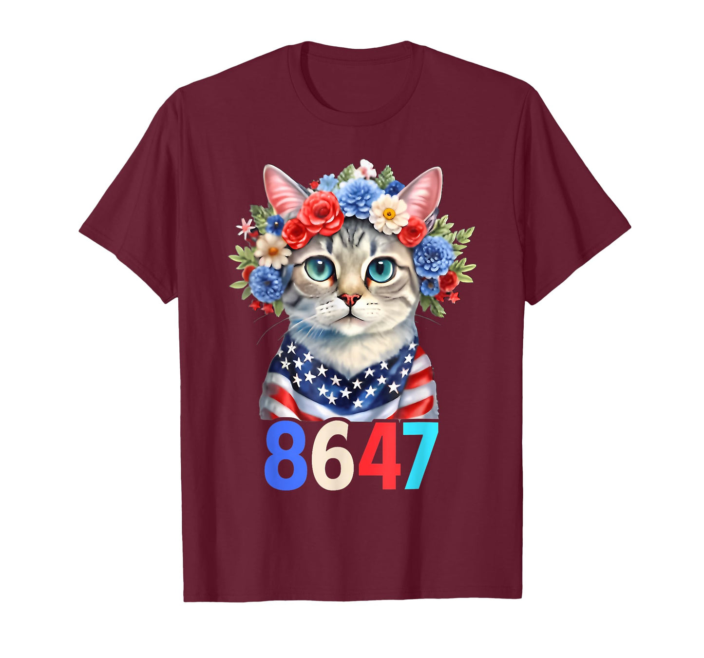 Retro Vintage 80S Style 8647 Floral Retro 86 47 Cat Lovers T-Shirt for Men Women
